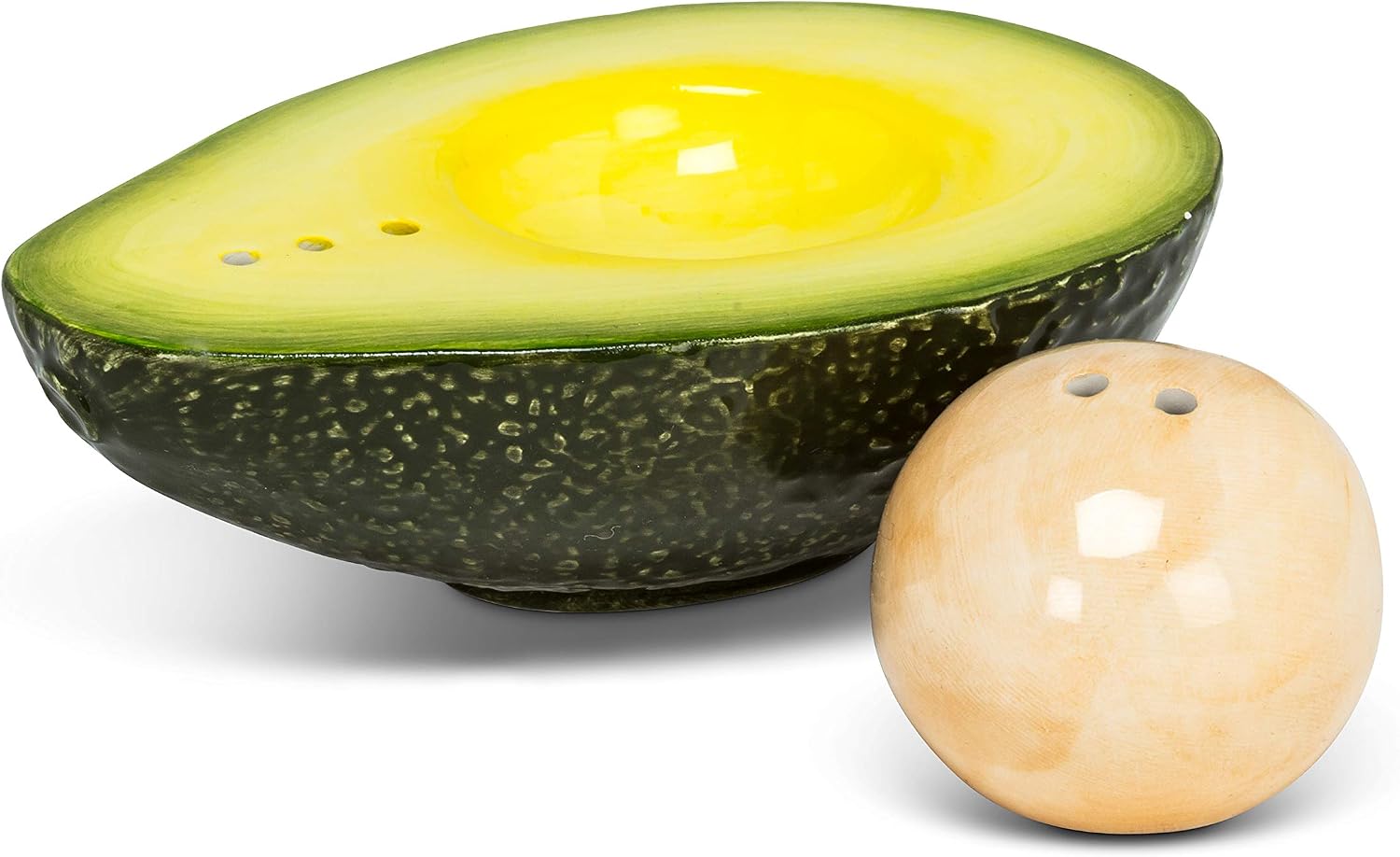 Abbott Collection Avocado & Pit Salt & Pepper Shaker Set - Ceramic, Green (4 inches L)