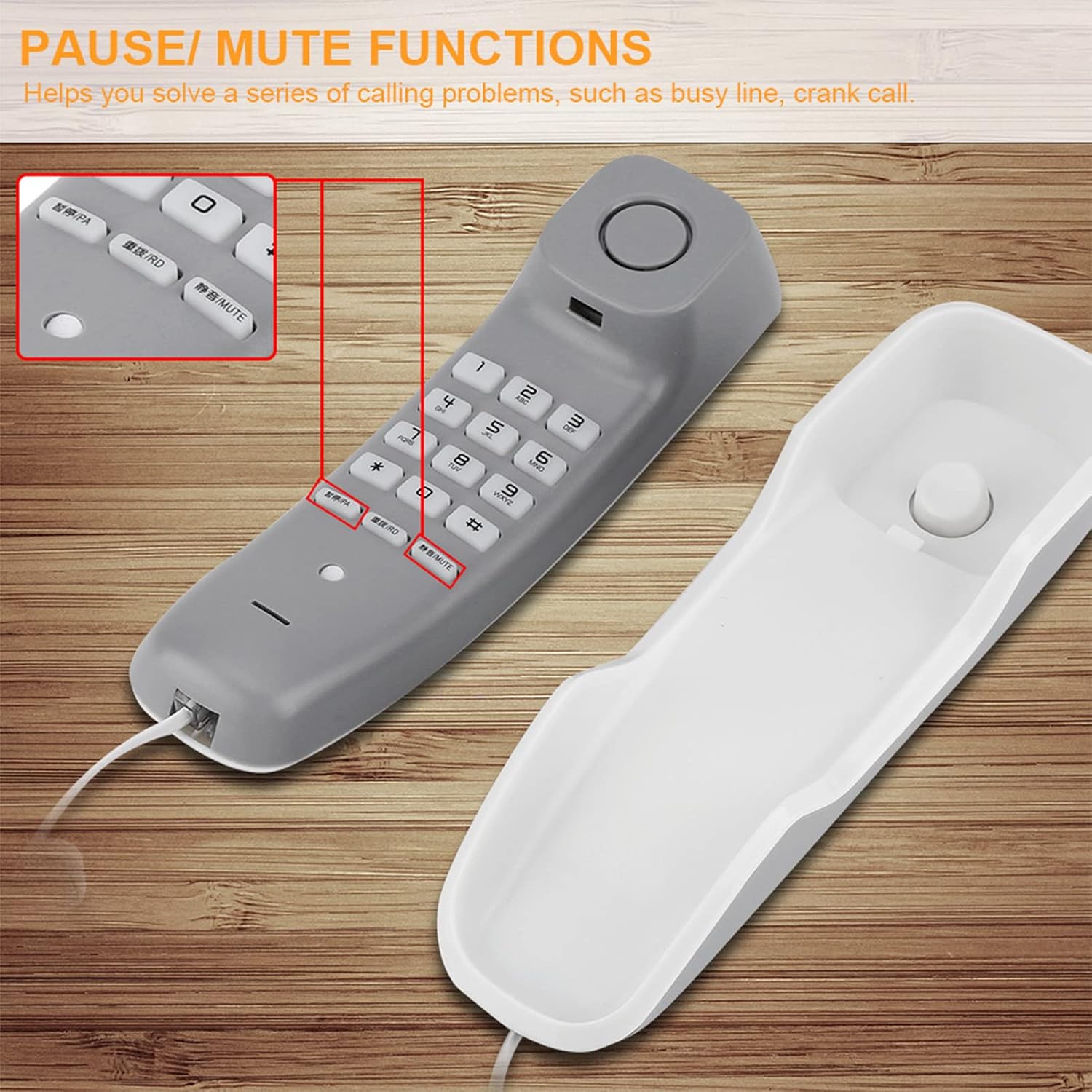 Wall Mountable Basic Corded Telephone, Noise Cancelling Wall Telephone Last Number Redial Anti Interference Wall Mounted Telephone (White)