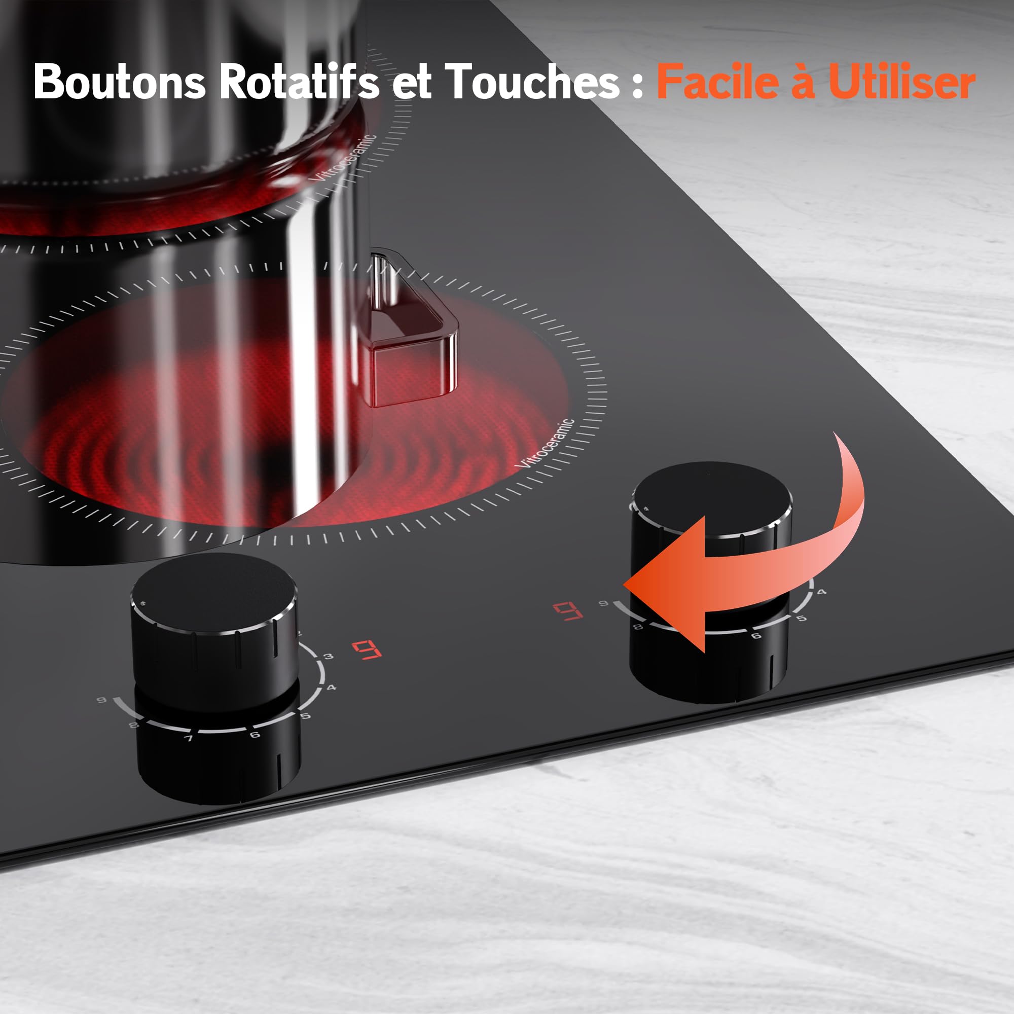 Plaque Vitrocéramique 2 Feux Encastrable 30CM, Table de Cuisson avec Minuterie et Verrouillage de Sécurité, 220V