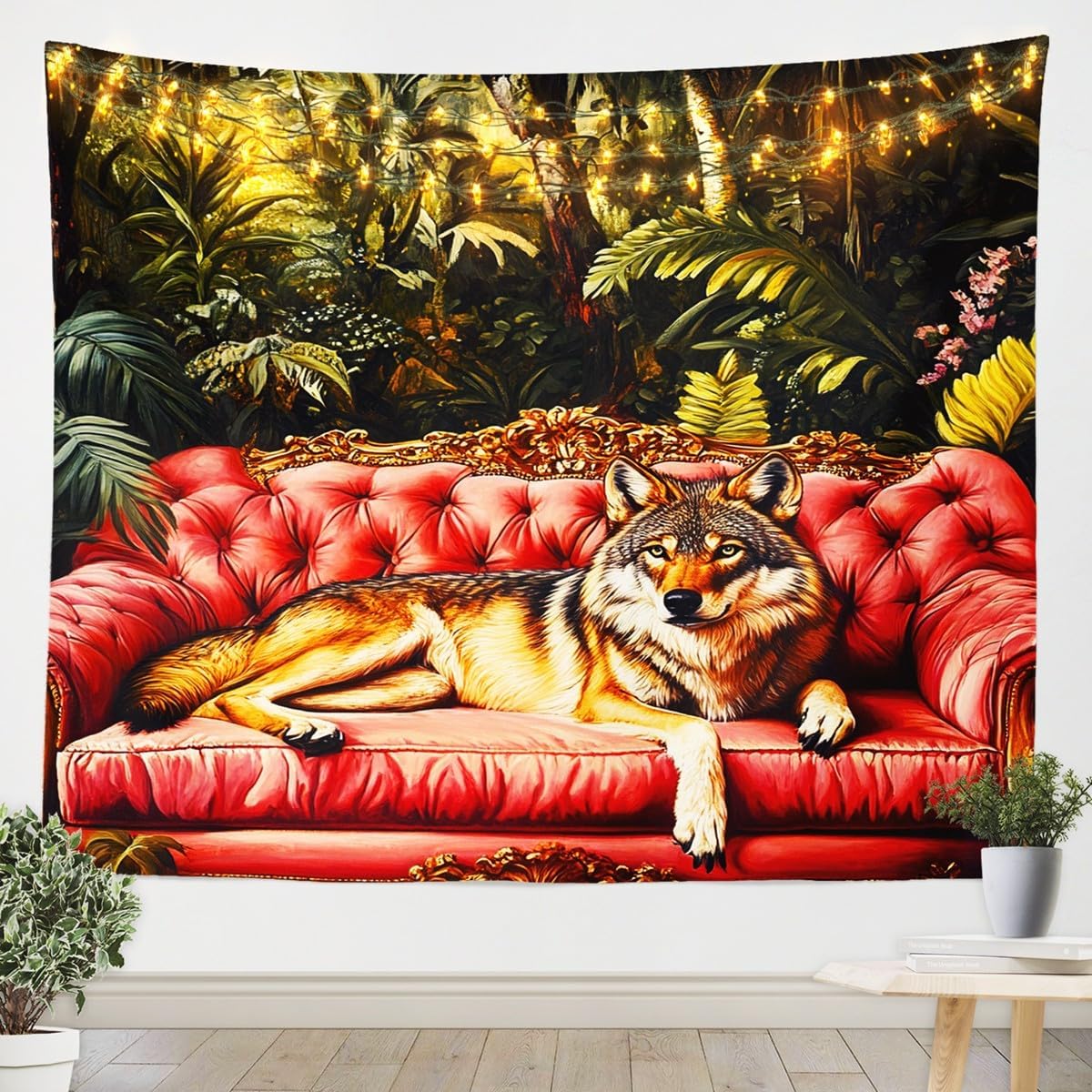 jejeloiu Wolf Wall Hanging Medium 59"x59" Wildlife Luxury Tapestry for Kids Boys Girls Tropical Leaves Nature Themed Decor Wall Blanket Home Decor Wall Art