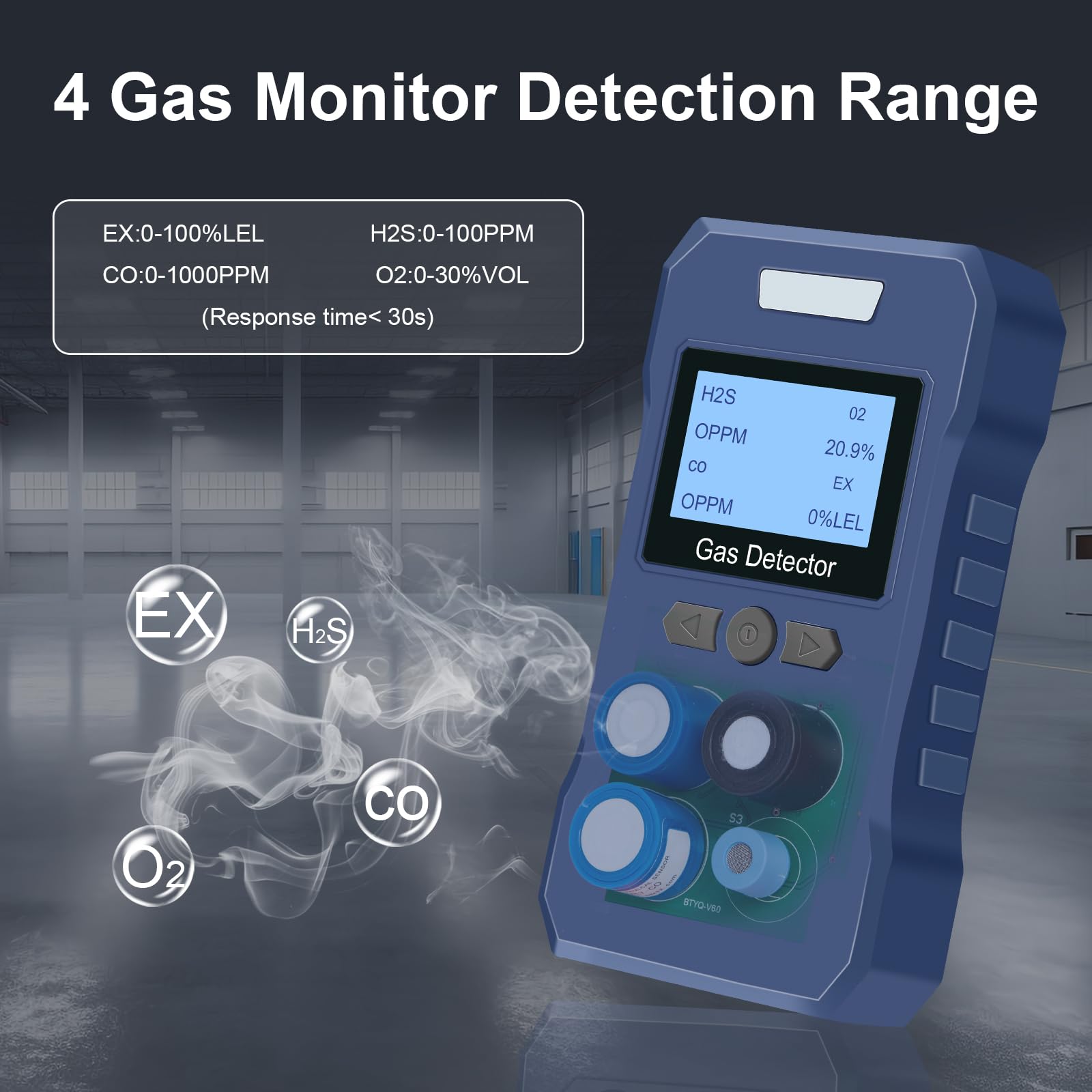 O2 Light Alarm Safety Work Gas Detector Proster 4-in-1 Gas Detector - Rechargeable ...