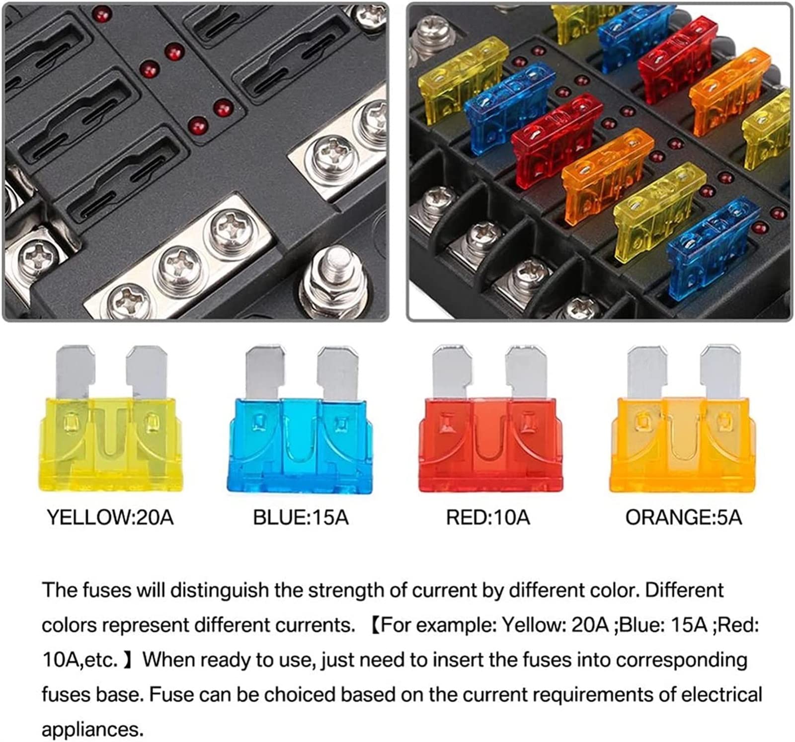 Scatola dei fusibili 6 12 vie, portafusibili, 1 copertura in plastica da 2 V, 32 V, con indicatore LED, protezione della luce per barche da auto (6 vie)