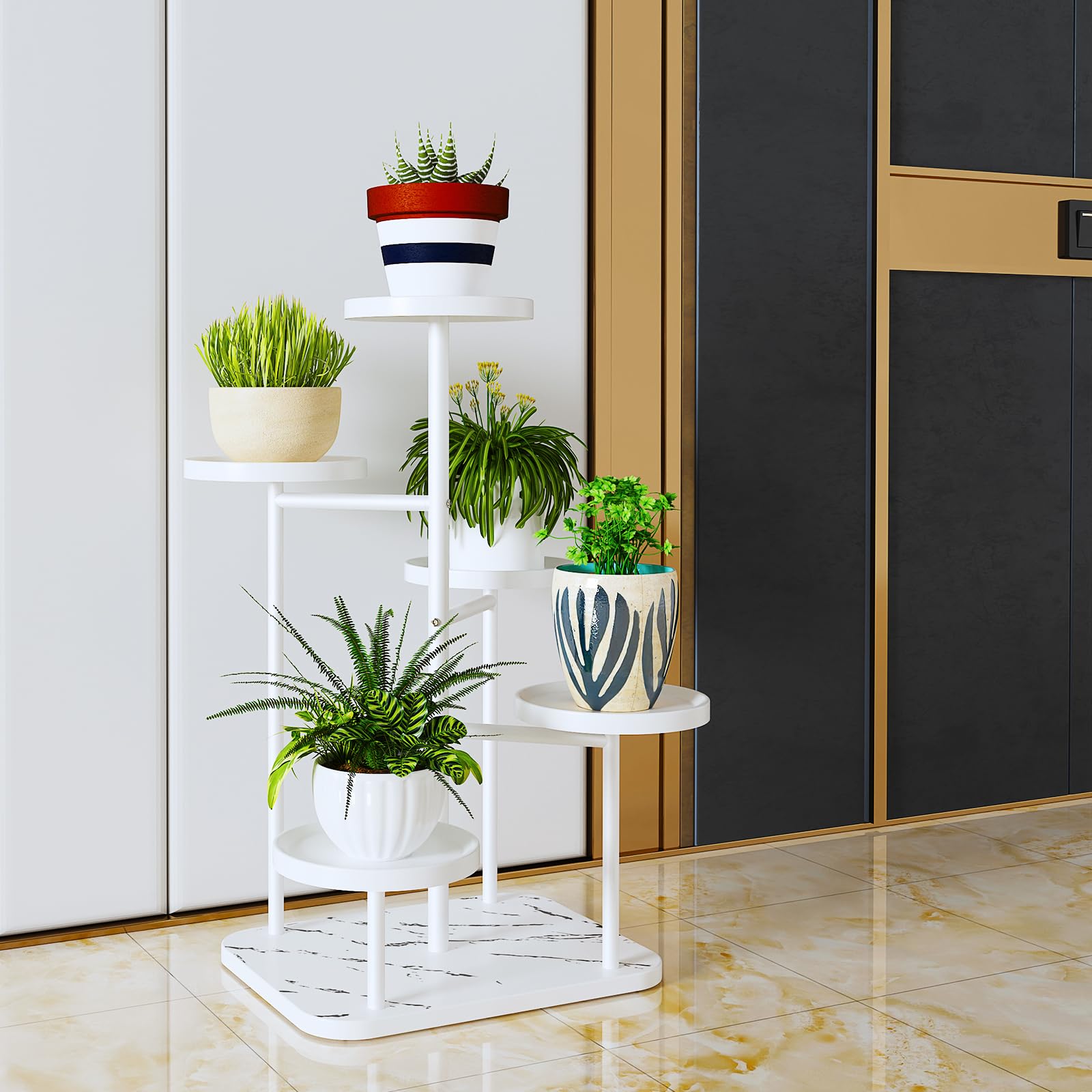 ZHAZHADI Plant Stand 5 Tier Indoor Metal Flower Shelf for Multiple Plants Corner Tall Flower Holders for Patio Garden Living Room Balcony Bedroom, White (5 Tier-White)