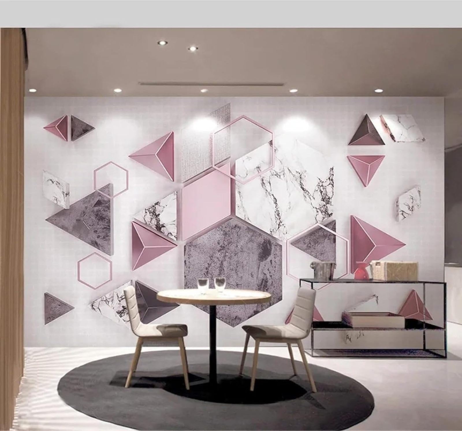 XLMING Abstract Geometric Polygonal Marble Effect Textures 3D Wallpaper Luxury Silk Study Dining Feature Sofa Grey Bedroom Living Room Tv Decorative Wall-430cm×300cm