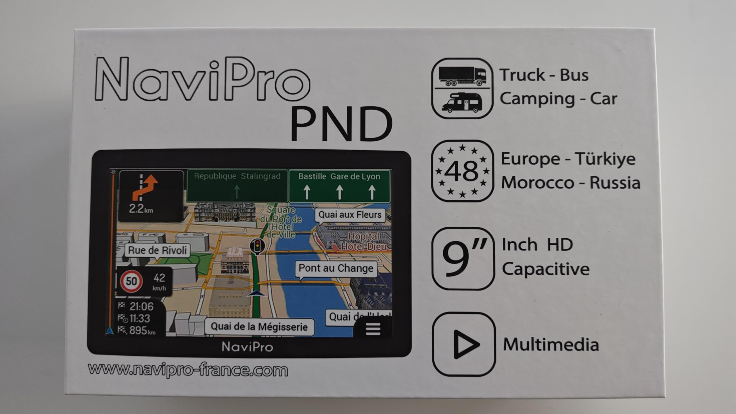 GPS Camping Car 9 Pouces NaviPro PND, Ventouse Aimanté, Europe + Maroc, Russie, Turquie, Aires De Camping - Mise A Jour Gratuite A Vie