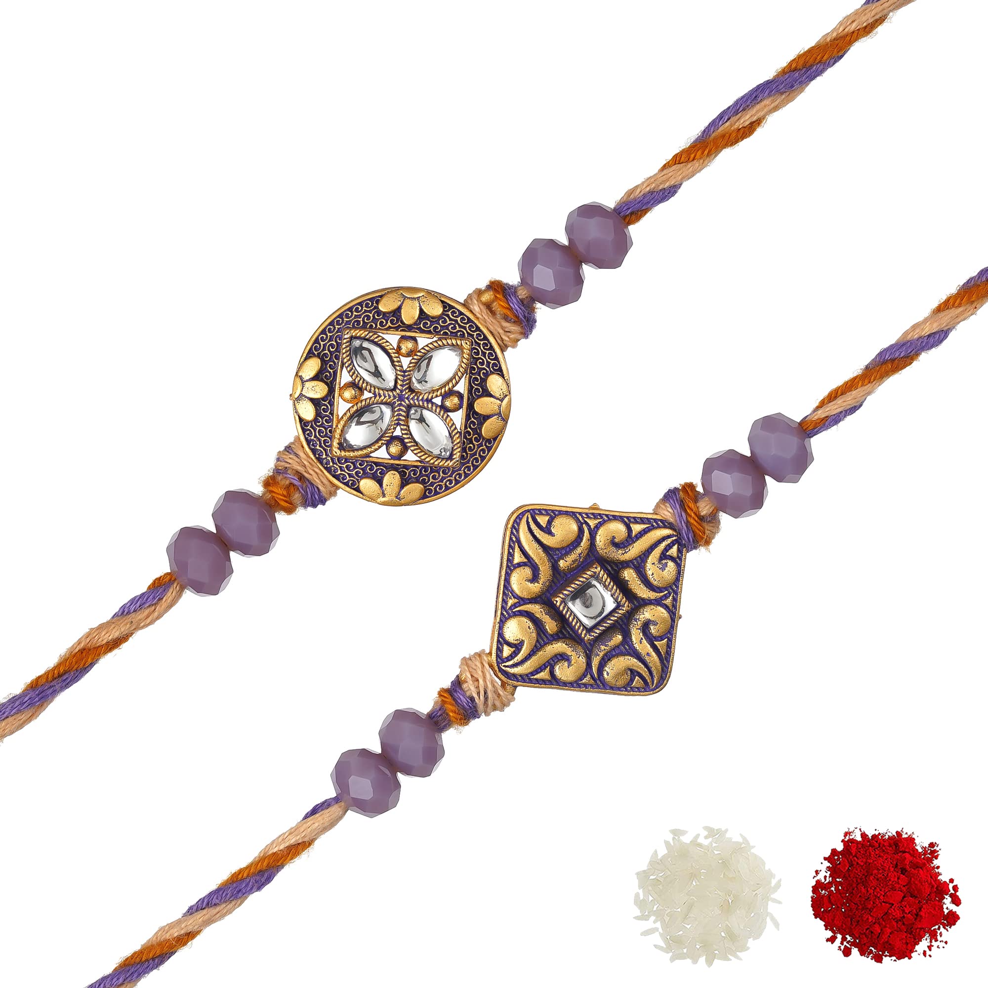 eCraftIndia Purple and Golden Set of 2 Precious Stone Designer Rakhis with Roli Chawal Pack - Rakhi for Brother, Bhaiya, Bhai (B0C6PVRRDM) Amazon Price History, Amazon Price Tracker