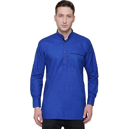 Maple Clothing Cotton Short Kurta Men's Solid Color Fashion Shirt Indian Clothes