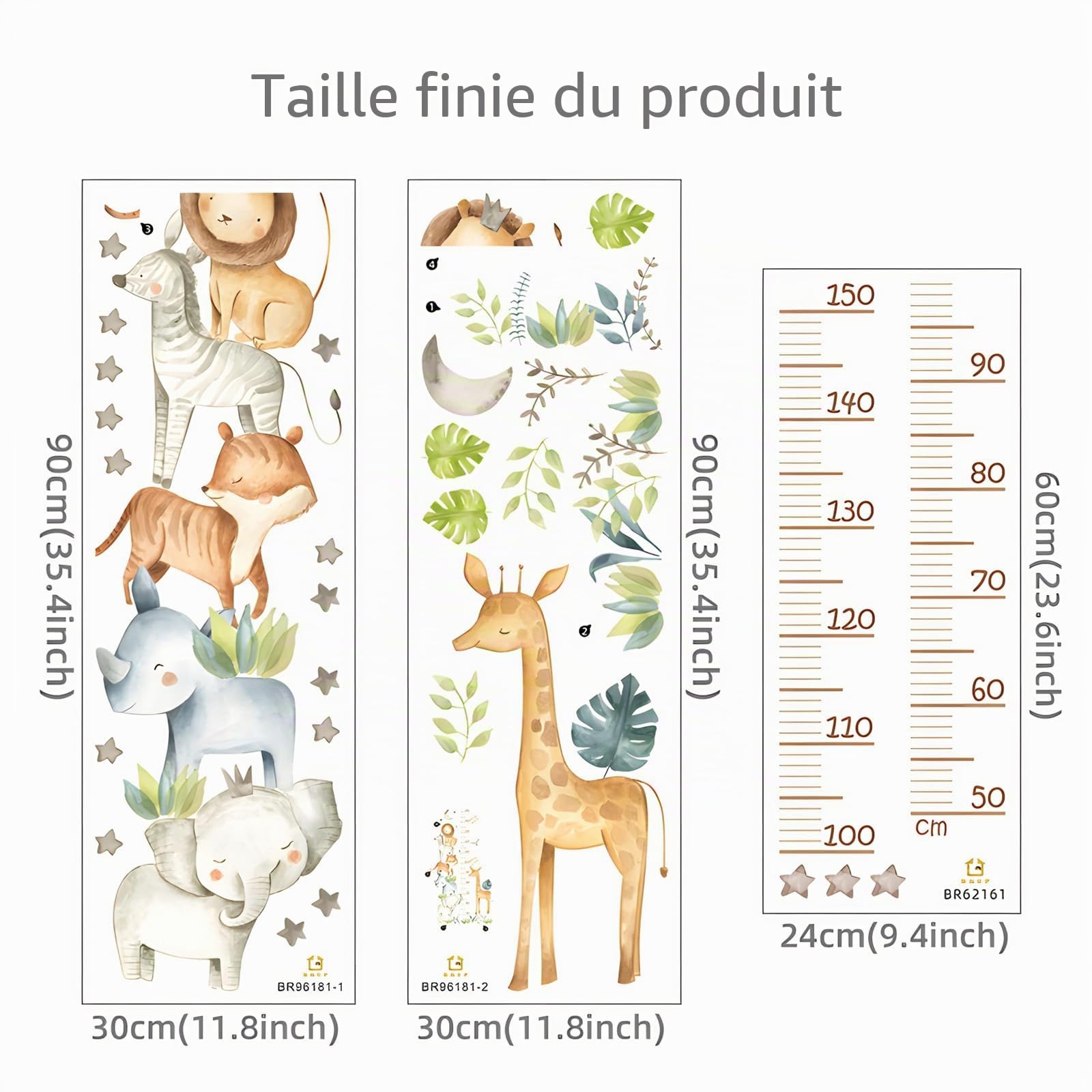 Toise de mesure pour enfants - Sticker mural pour chambre d'enfant - Motif animaux de la forêt - Cadeau de croissance pour garçons et filles - Échelle de 50 à 150 cm (animaux de la jungle)