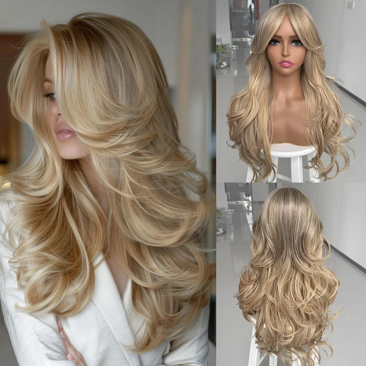 Amazon.com : Aisaide Golden Blonde Wig Long Wavy Highlight 