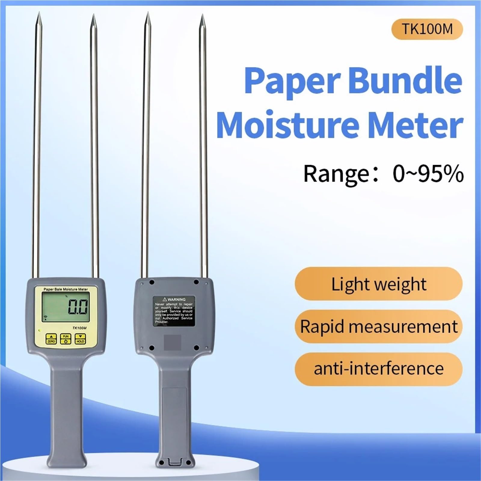 Medidor de humedad digital portátil for papel, grano, café, algodón y tabaco, con doble aguja y retroiluminación.(TK100M)