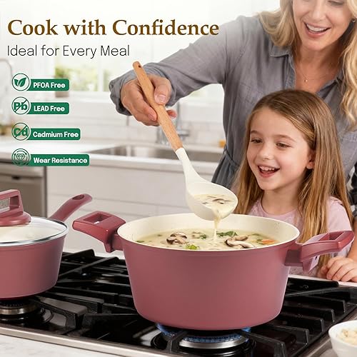 Miniatura 5 de Juego de ollas y sartenes antiadherentes, juego de utensilios de cocina de inducción de cocina, juego de cocina antiadherente de granito no tóxico