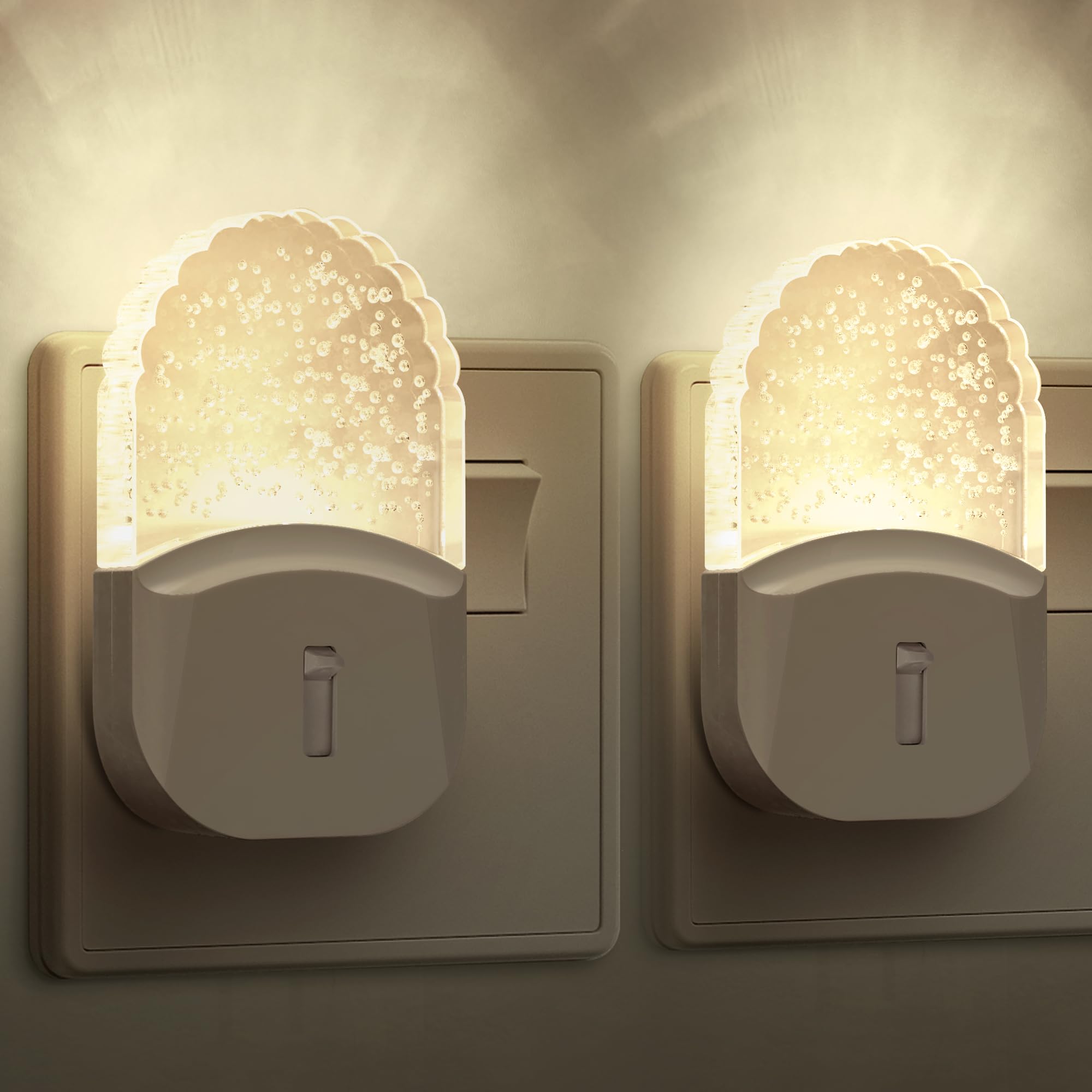 BriigniteNight Light Plug in Wall, Dimmable Night Light with Dusk to Dawn Sensor 0.5W Warm White 3000K for Children's Room, Bedroom, Bathroom, Stair, Hallway, 2Pack