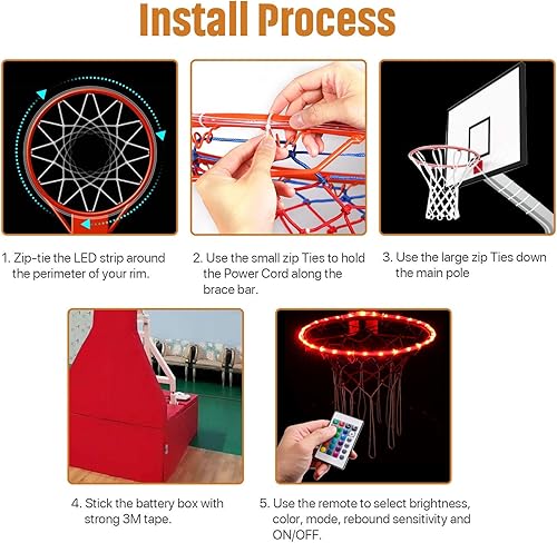 Miniatura 5 de Waybelive Luces LED de aro de baloncesto, luz LED con control remoto, 16 cambios de color por ti mismo, impermeables, súper brillantes para jugar
