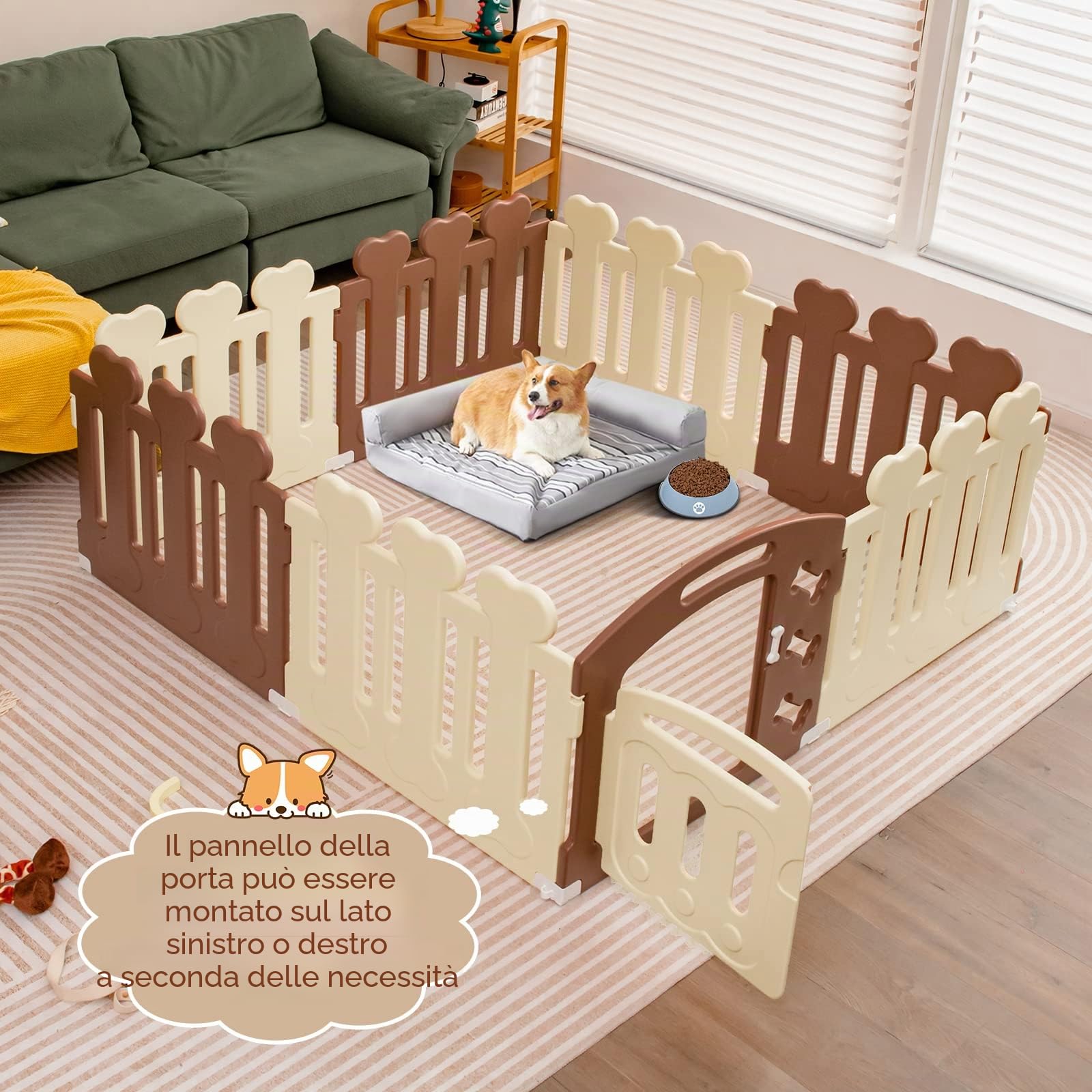 COSTWAY 8 pannelli box per cani, beccuccio per cuccioli, altezza 60 cm, con porta, resistente alle intemperie per casa e giardino, in plastica HDPE