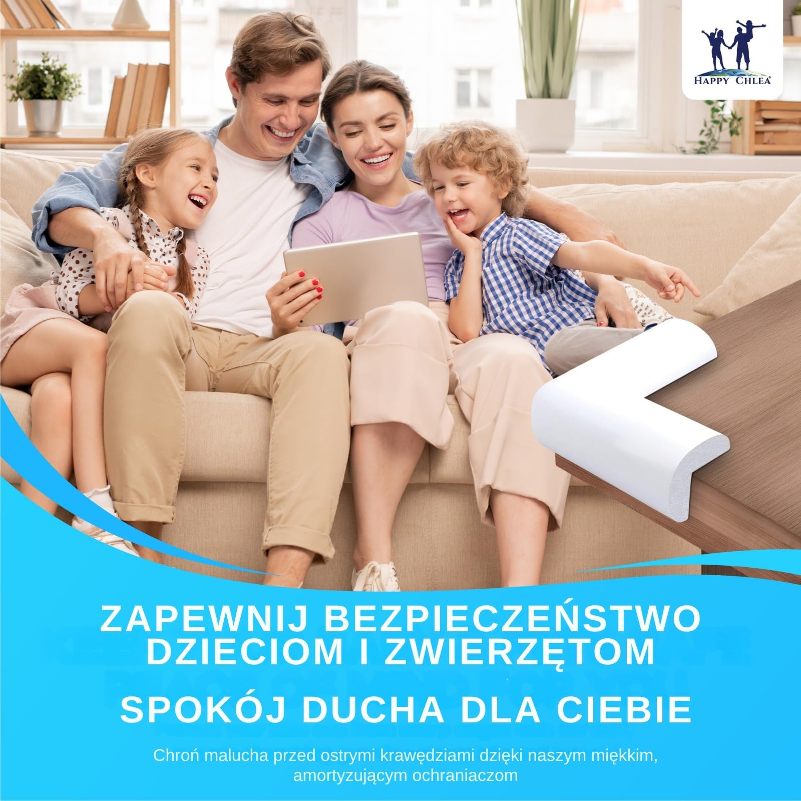 Happy Chlea® 20 x Zabezpieczenie Krawędzi dla Niemowląt z Technologią Aktywnej Pianki, Miękkich Ochraniaczy Narożnych dla Dzieci Oraz 2 Blokady do Szuflad, Stołów, Mebli (Biały)