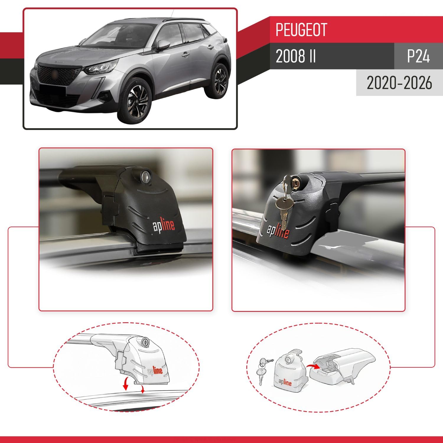 Compatibile con Peugeot 2008 II (P24) 2020-2026 Modello ACE-2 Barre Tetto Portapacchi Auto Barre Portatutto Nero Alluminio 2 Barre