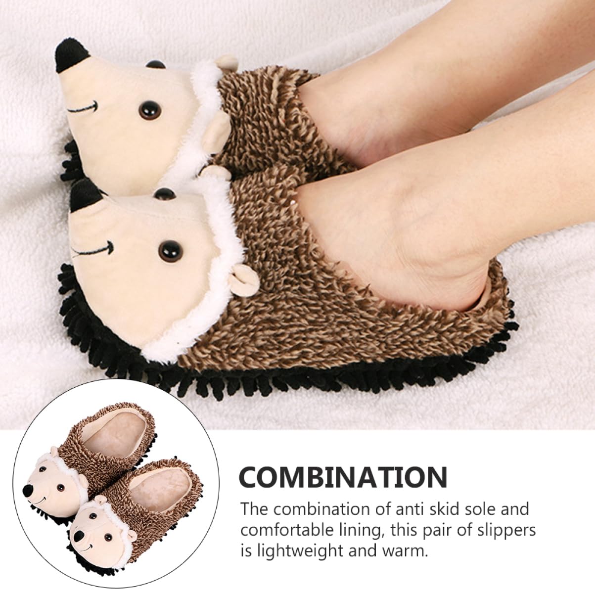 Pantuflas de Invierno de Felpa Erizo, 1 Par para Mujer y Niña
