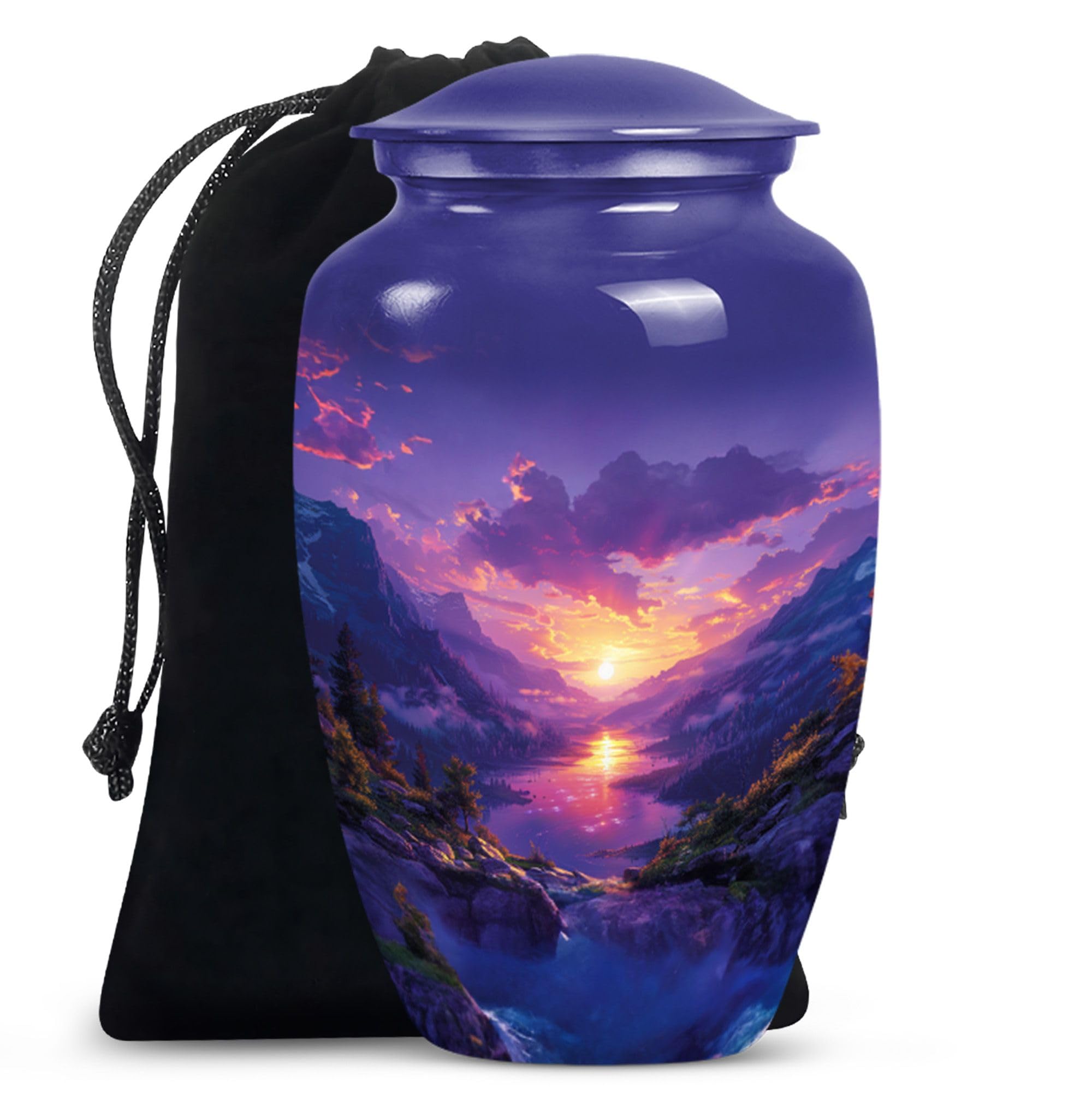 YATHABHISA Purple Mountain Sunset Urn for Ashes, Large Urn for Ashes for Women, Cremation Urn for Human Ashes, Urn for Ashes Adult Male, Memorial Urn for Human Ashes, Decorative Urn (Size -10 Inch)