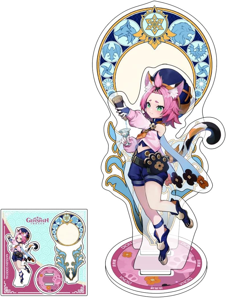 ANIJJSTO Diona Figure Genshin Impact Acrylic Stand Double Layer (Premium Ver.) 3 PCS Peripheral Ornaments Cardboard Cutout Collection Model Toy Desk Decor Party Supplies for Fans