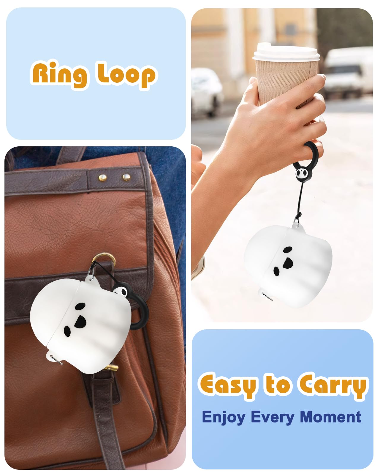 Boaretiu - Funda para AirPods 2/1, luminosa y bonita funda de fantasma kawaii con llavero para AirPods funda divertida 3D de silicona suave divertida para niñas, mujeres, adolescentes y niños, para