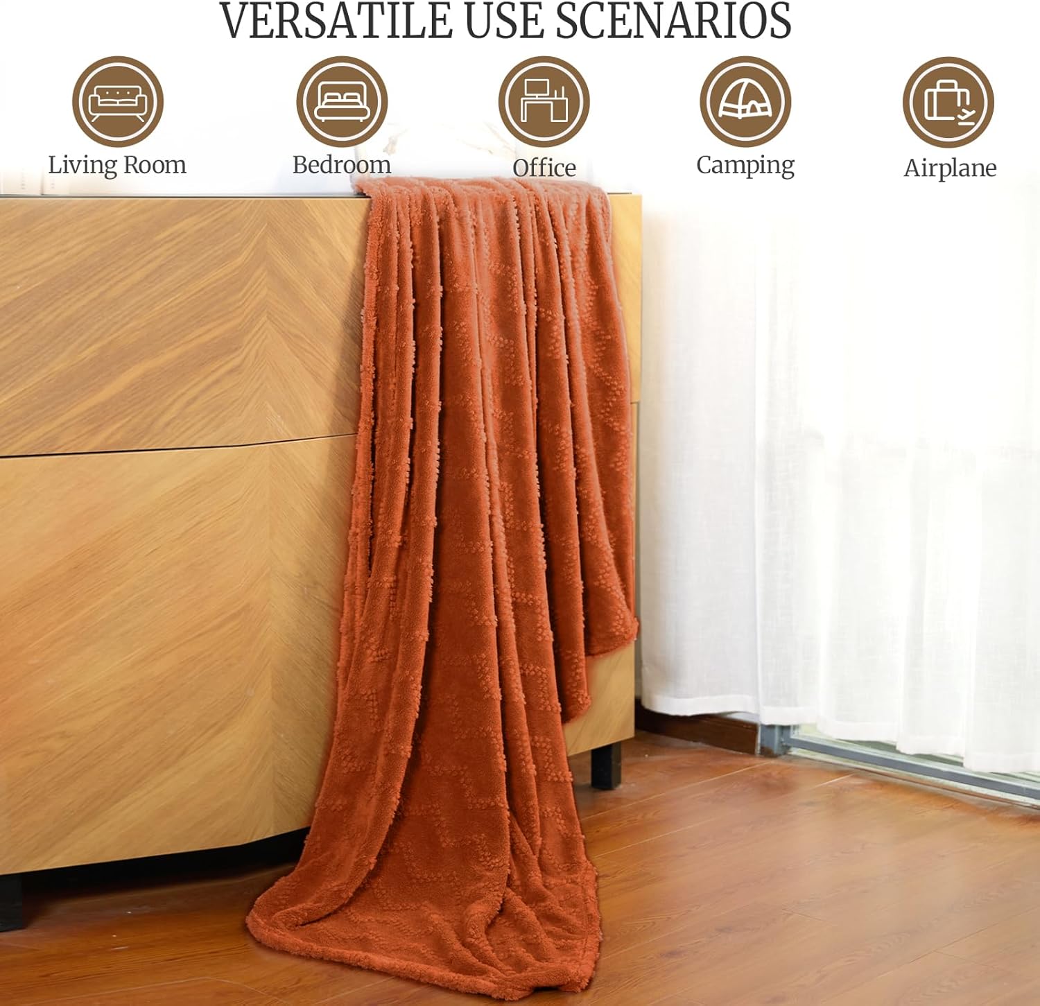 Jacquard Boho Fleece Throw Blanket-Cozy Fluffy Soft Lightweight Fuzzy Blanket for Sofa, Couch, Bed, Chair & Car, Gifts for Teen Girls, Women & Men, Home and Dorm Decor, Rust Red, 50" x 70" - Image 3