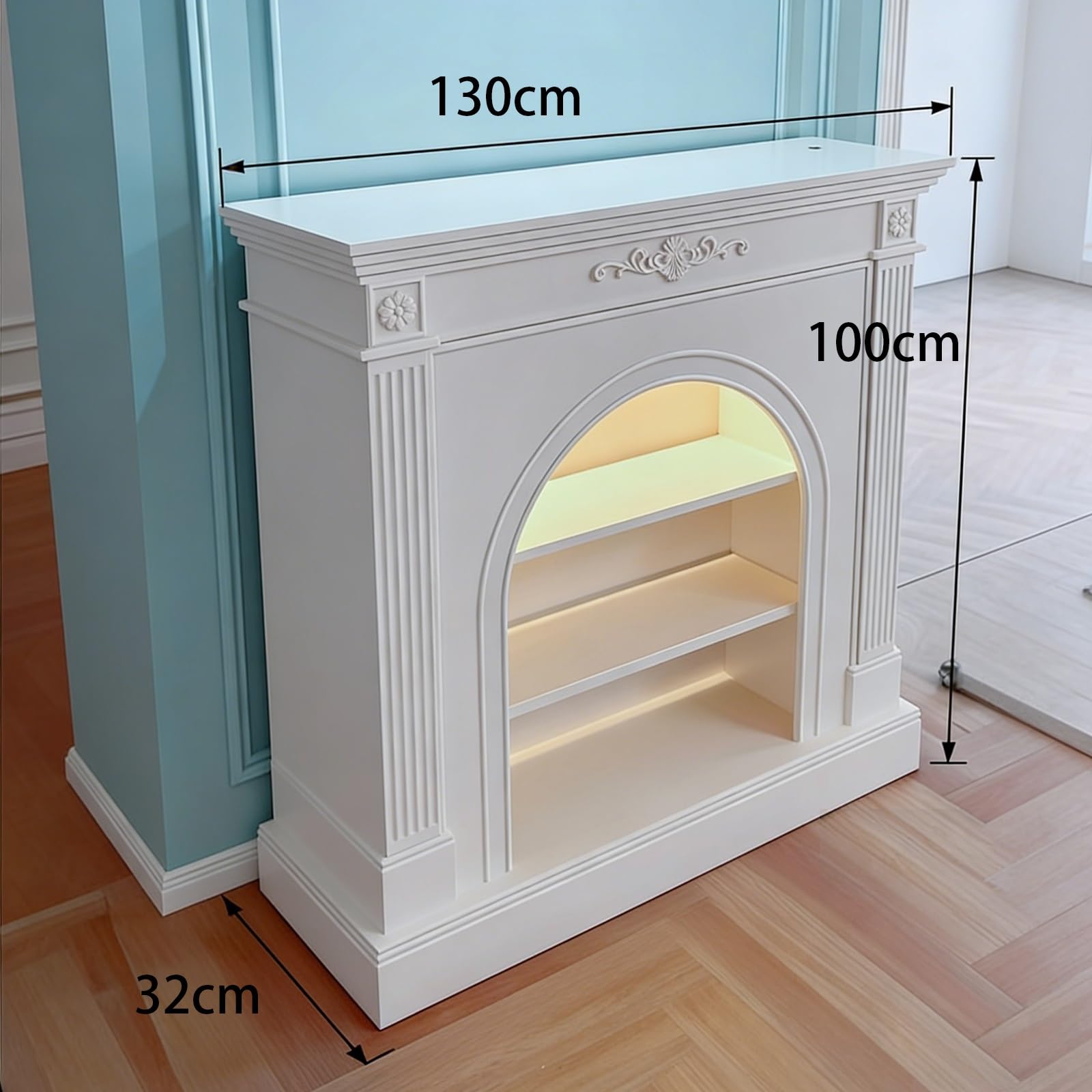 Cornice per caminetto Cornice Decorativa for Camino in Legno massello ad Arco Bianco(XL)