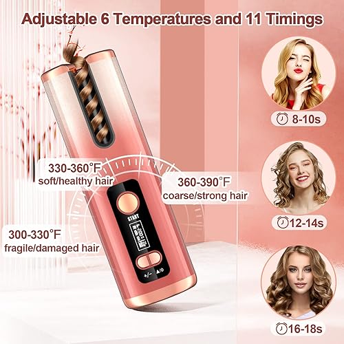 Miniatura 3 de Rizador automático rizador de pelo automático inalámbrico con 6 temperaturas y temporizadores varita ondulada de cerámica recargable varita