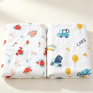Swaddle Blanket Baby Muslin Large 2PCS 100% Cotton Baby Quilt,Reversible Receiving Baby Blanket for Boys&Girls 43x43in
