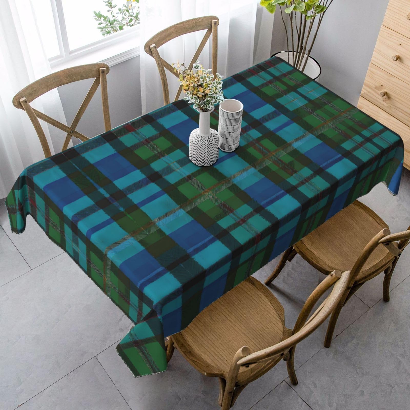AUGUSTRUSH 140x90 Cm Rectangle Tablecloth, Blue Green Scottish Tartan Tablecloths, Soft Washable Durable Table Cover For Dining, Party Wrinkle-Resistant Table Cloth For Travel, Wedding, Cafe, Picnic
