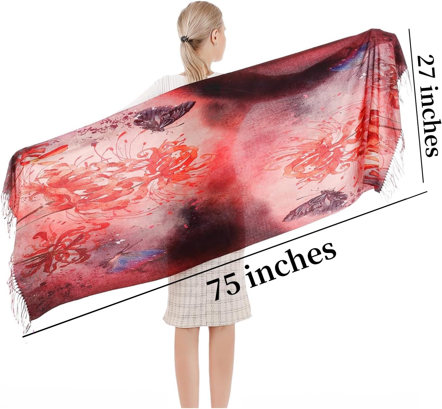 XINYUN Women's Fashion Scarf with Art Printed Tassel Soft Cashmere Warm Large Blanket Wrap Shawl for gift - Image 4