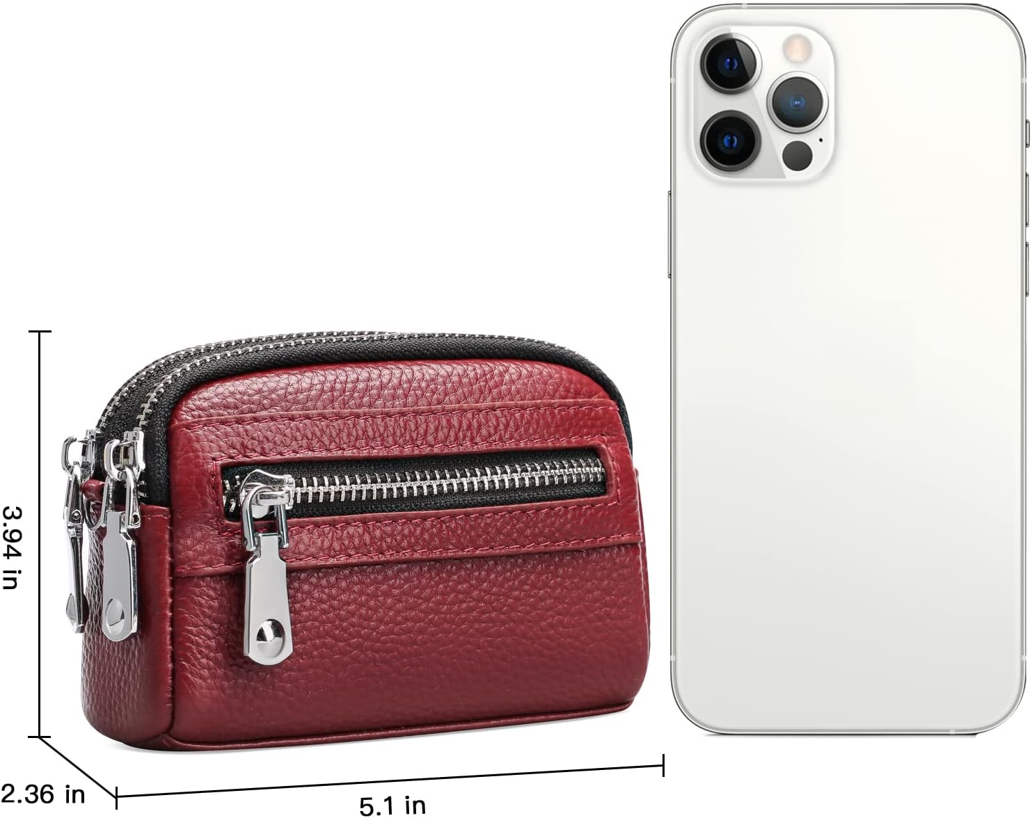 SENDEFN Coin Purse for Women Leather Wristlet Double Zip Around Small Change Pouch - Image 5