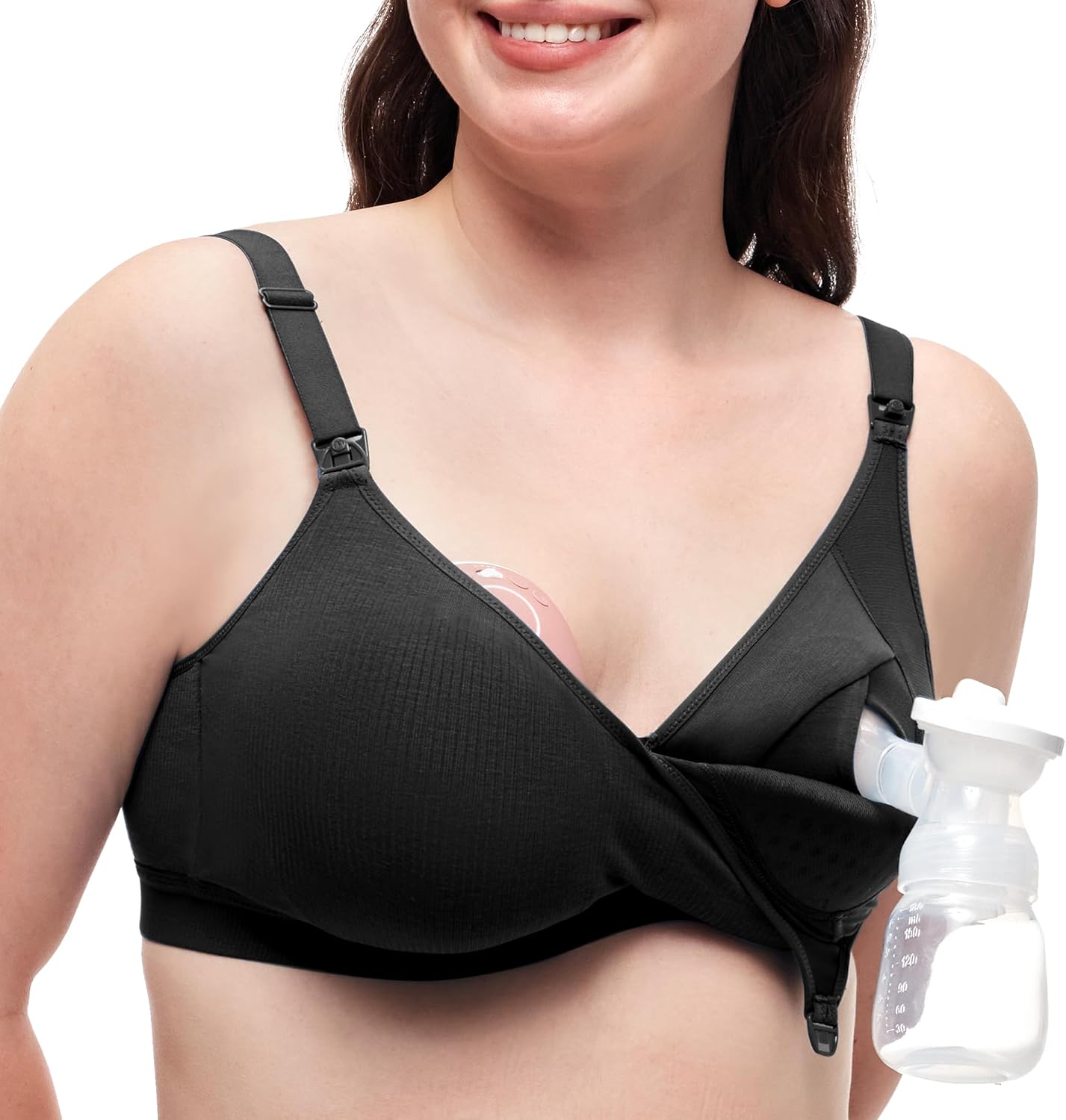 Momcozy Hands-Free Pumping Bra, Wireless & Seamless Breast Pump Bra, Breathable Tencel™ Fabric & Fully Fixed Cups