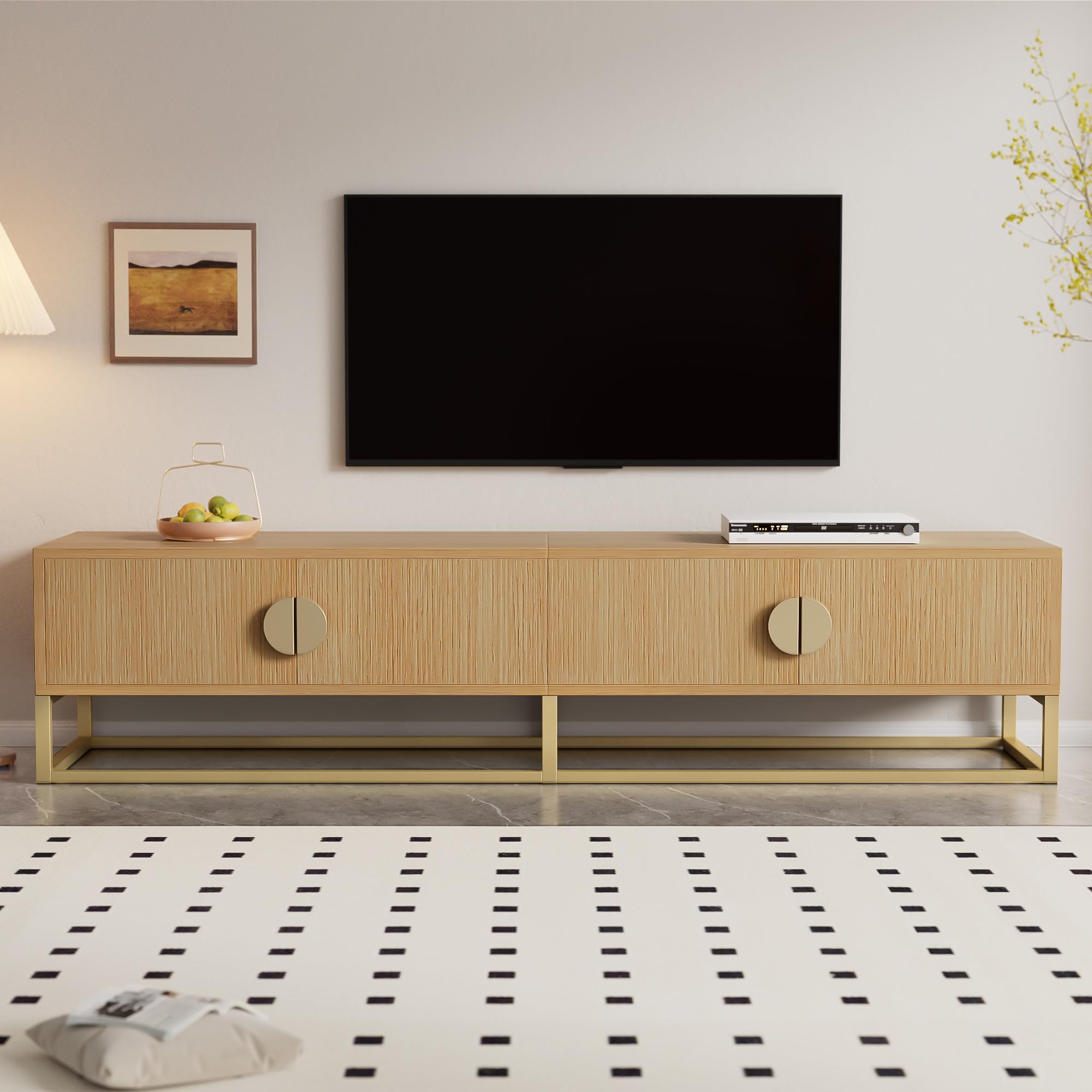 ModernLuxe TV Units for Living Room, TV Stand Cabinet with 2 Drawers, LED Lighting, 5 Open Storage Compartments, Fits 70-Inch-TV, 40kg Weight Capacity, MDF Construction, Wood & White, 160ร40ร42cm