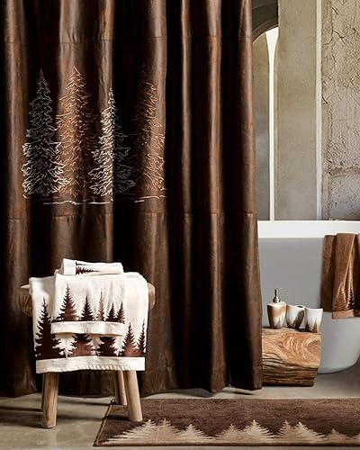 Miniatura 2 de Paseo Road by HiEnd Accents  Clearwater Pines Accesorios de baño rústicos, cortina de ducha de tela marrón con 12 ganchos, 72 x 72 pulgadas,