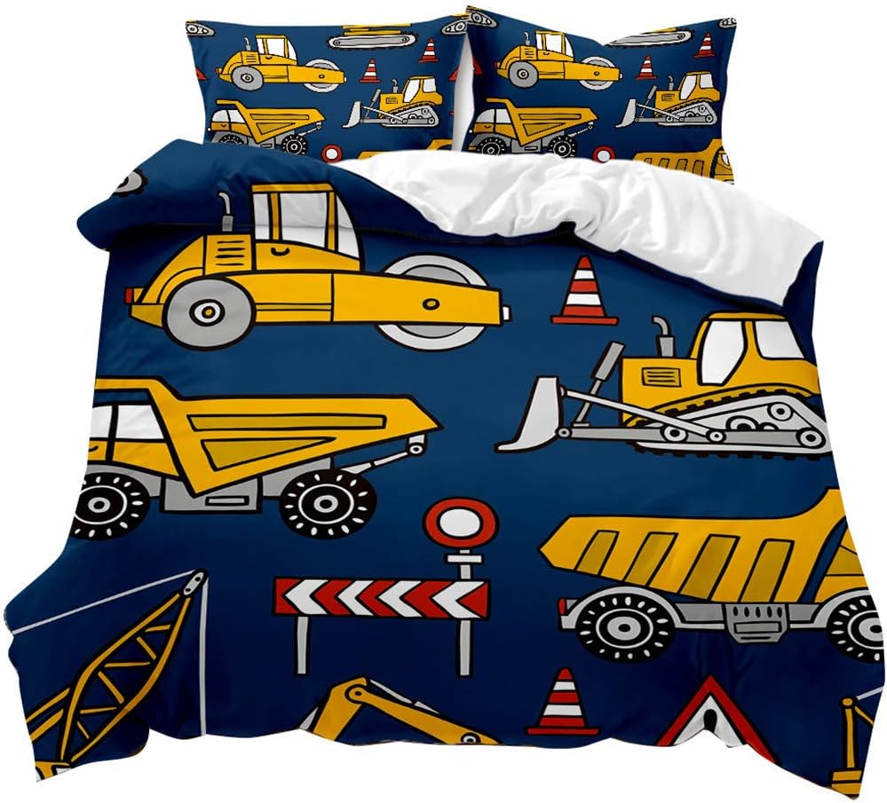 Juego de Cama Niños Chico Chica Adolescentes Carro Tractor Dibujos Animados Impresión King Size Funda nórdica 220x240, Cama 150, con 2 Fundas de Almohada 50x75