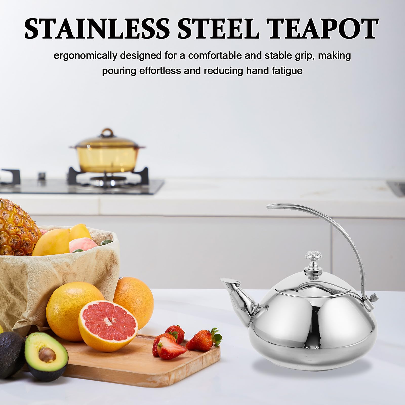 Abaodam Bouilloire Inox à Induction 1,5l avec Filtre à Thé en Acier Inoxydable, Poignée Ergonomique et Design Élégant pour Maison et Bureau