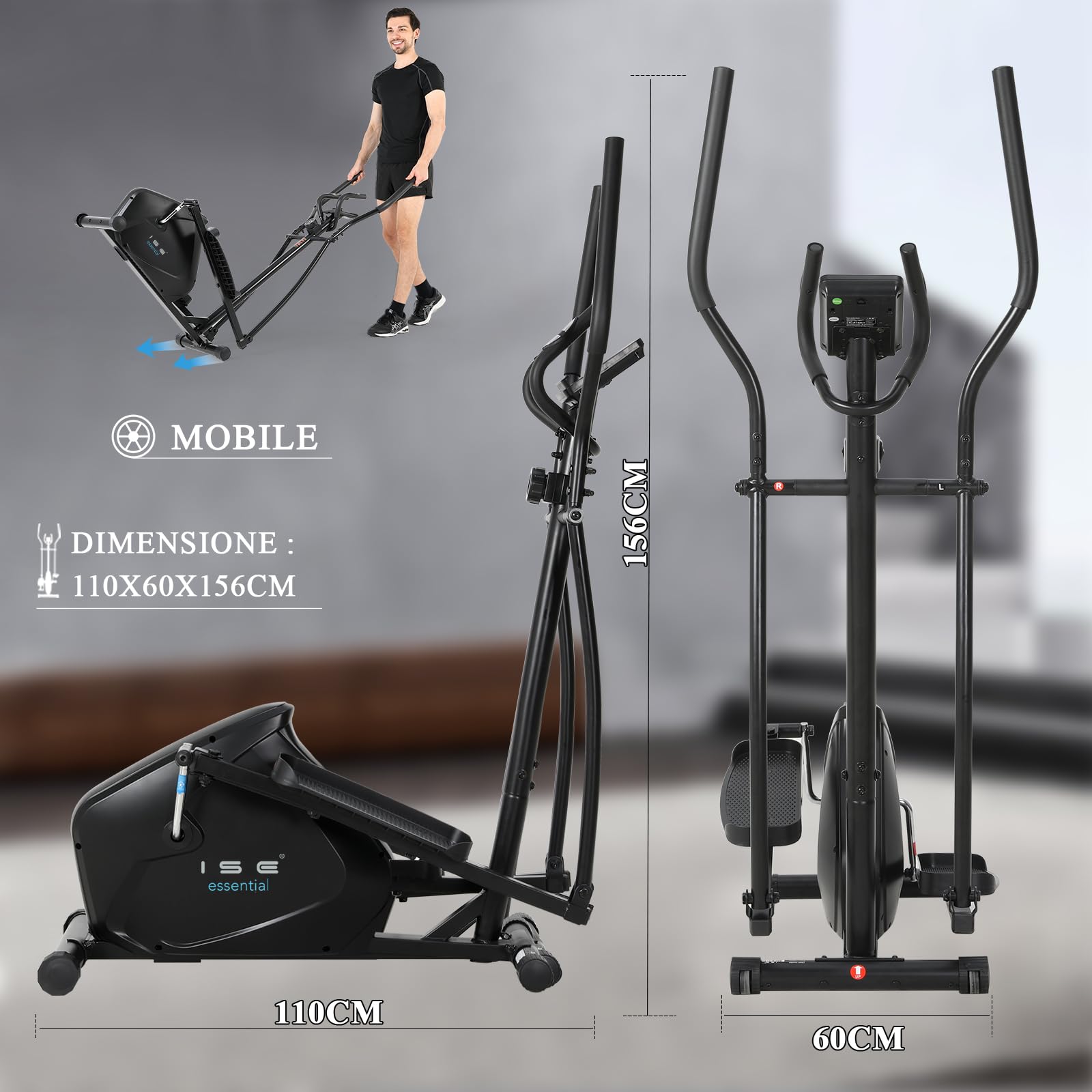 ISE Ellittica da Casa, Cyclette Ellittica Professionale con Resistenza Magnetica Schermo LCD Supporto per Smartphone