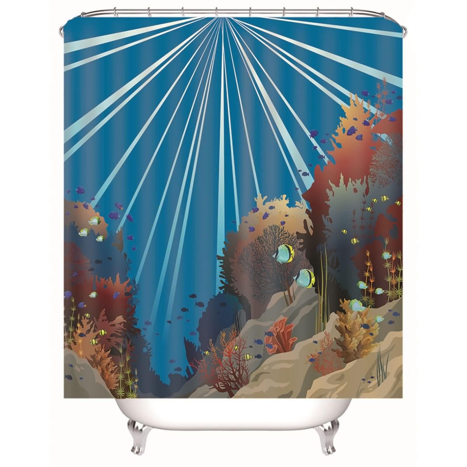 Rideau de douche court 200x180cm imperméable en tissu bleu marron pour fenêtre et meuble salle de bain