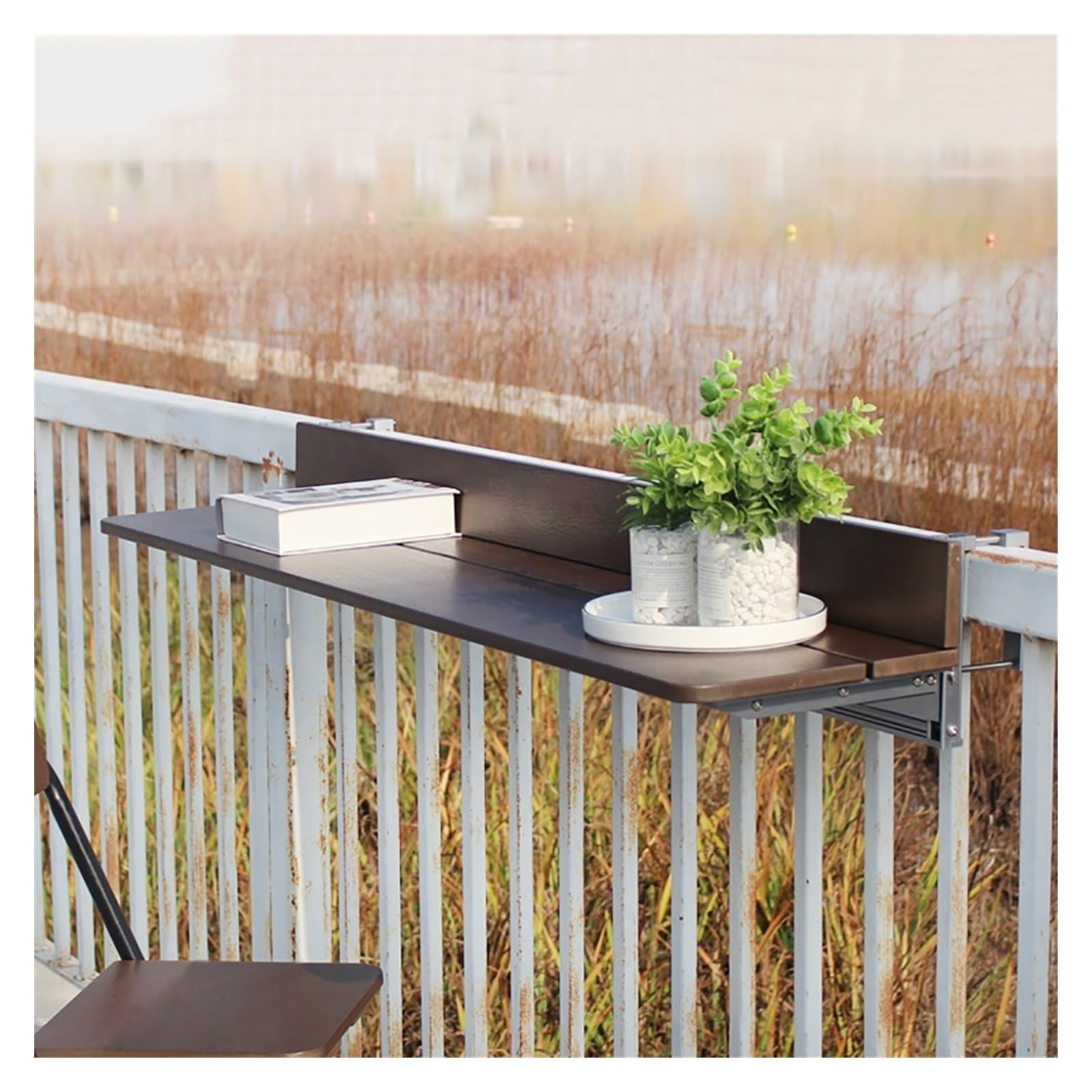 Table de bar pliante réglable pour balustrade de terrasse d'extérieur