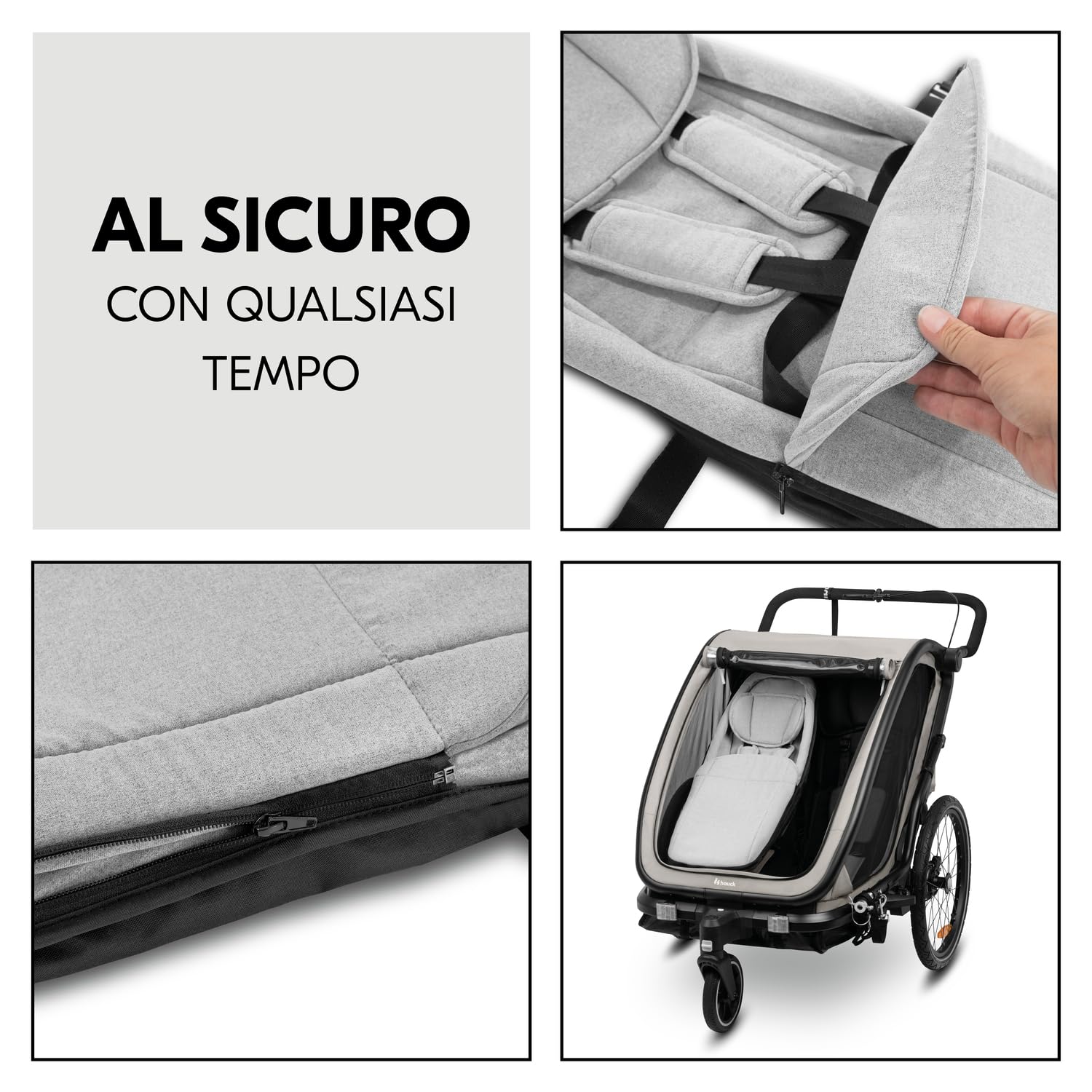 Hauck Baby Lounger 2 Grey Seggiolino Rimorchio Bici Dryk Duo Dryk Duo Plus Bike N Walk Duo 1-10 Mesi Max 75 cm 10 kg Cintura 5 Punti Poggiatesta Coprigambe