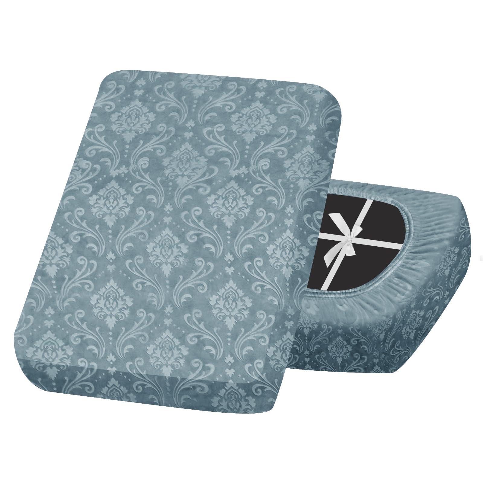 SYLC Sofa Seat Cover Velvet Embossed, Non Slip Stretch Sofa Cushion Covers with 4-ties, Fitted Sofa Cover for Settee/Couch/Caravan/Motorhome (Light blue,1pc Large 4-seat)