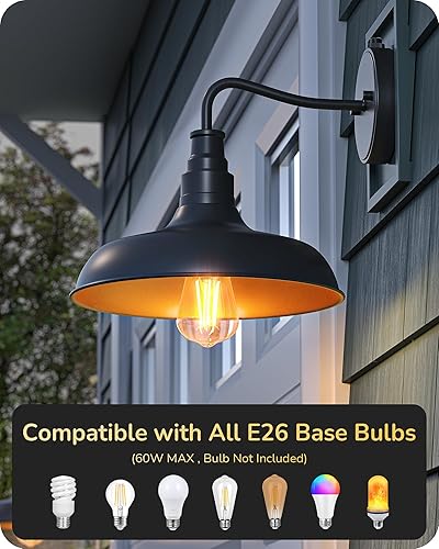 Miniatura 5 de EDISHINE Apliques de pared para exteriores del atardecer al amanecer, paquete de 2 lámparas de granero con cuello de cisne para exteriores, color