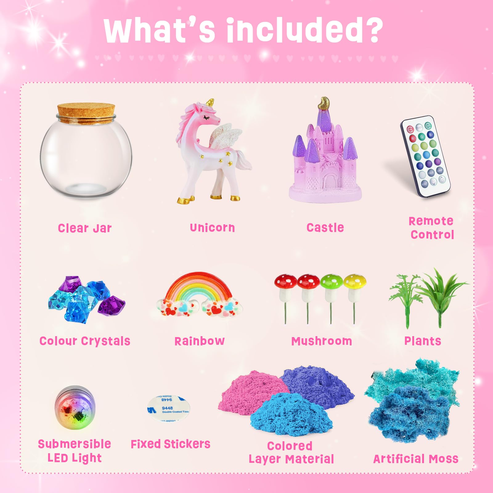 Kit de Terrarium Licorne, Veilleuse Licorne, Lampe Licorne - Idée Cadeau Anniversaire Filles 4-12 Ans - Loisirs Créatifs, Jeux Scientifiques