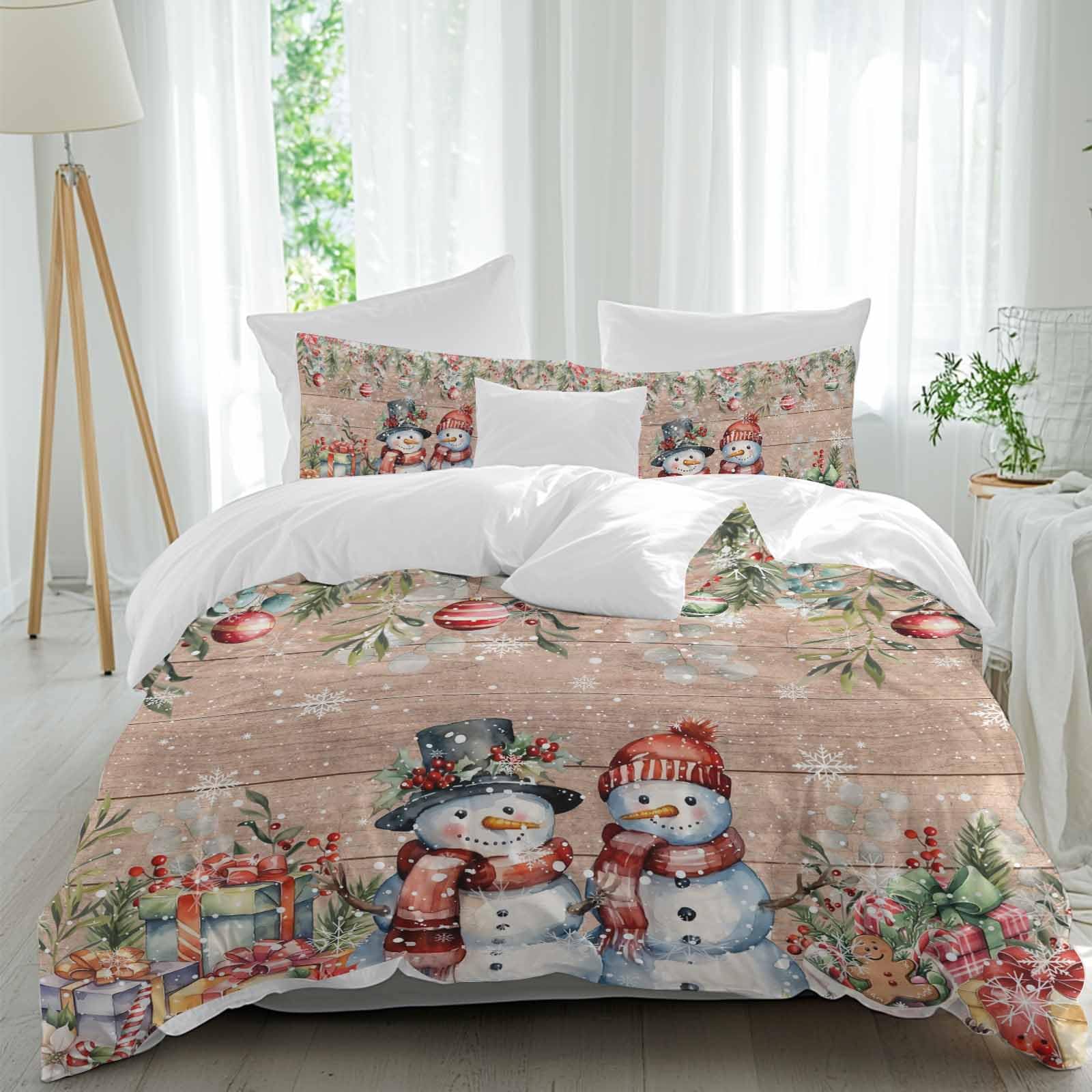 Snowman Brown Bed Duvet Cover Full Size Washed Patterned Textured Duvet Cover Sets with Zipper Tiers Microfiber Soft