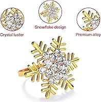 Vista 3 de ZeeDix Juego de 8 servilleteros de copos de nieve dorados de Navidad, anillos de servilletas para mesa de comedor, decoración de mesas rústicas