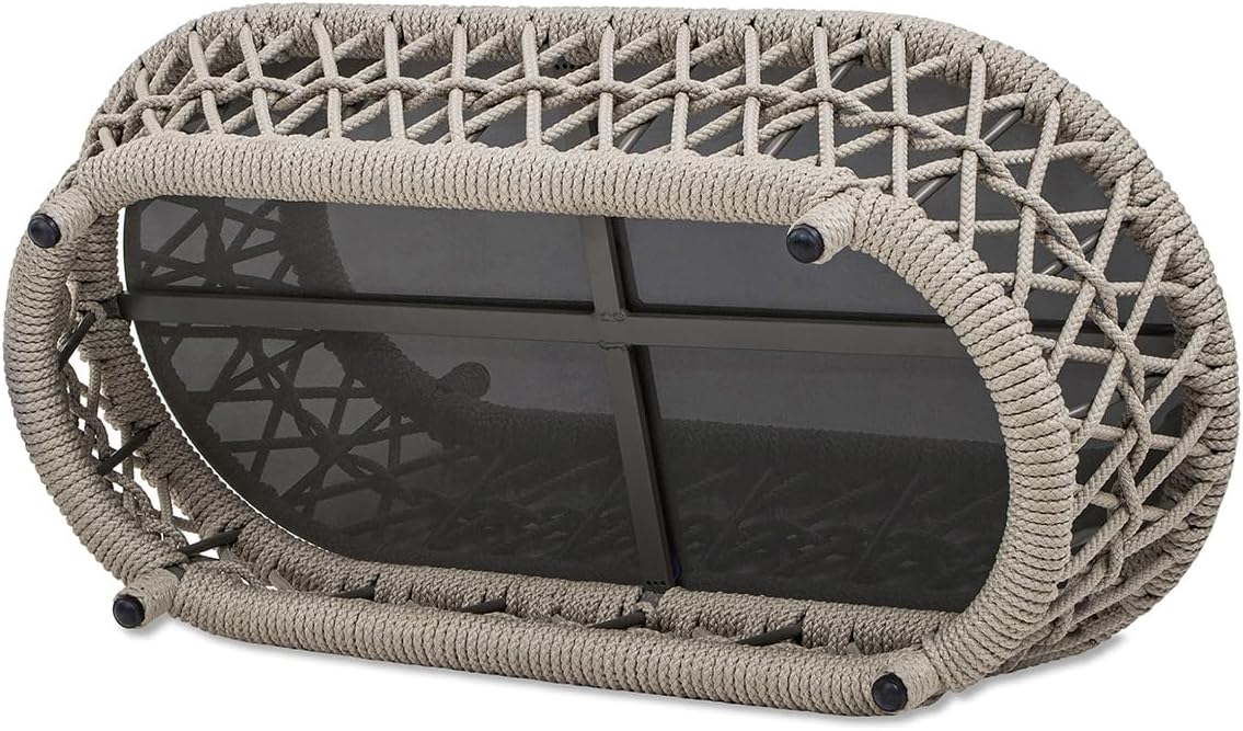 43.5" Oval Woven Patio Coffee Table Light Beige Olefin