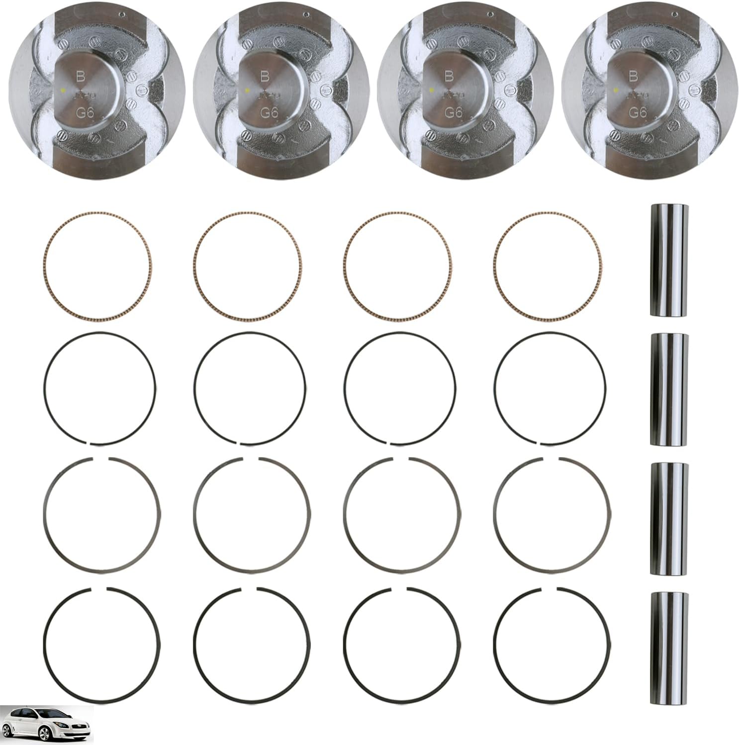 MUCO 4PCS Connecting Rods Pistons Kits 23041-2B610 for H-yundai Kia Accent Rio SOUL 1.6L DOHC 2010-2012 2013 2014 2015 2016-18 Connecting Rod Piston Kit G4FD Engine 23041-2B600