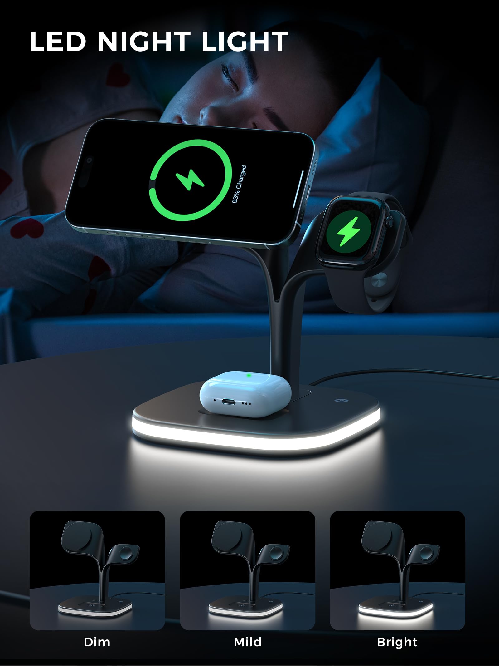 HJCE Bezprzewodowa ładowarka, 20W stacja ładująca 3 w 1 do Apple składana, indukcyjna do iPhone 17e Air 17 16 15 14 13 12, Apple Watch 11/10/9/8/7/6/5/4/3/2/SE/Ultra, AirPods Pro/3/2