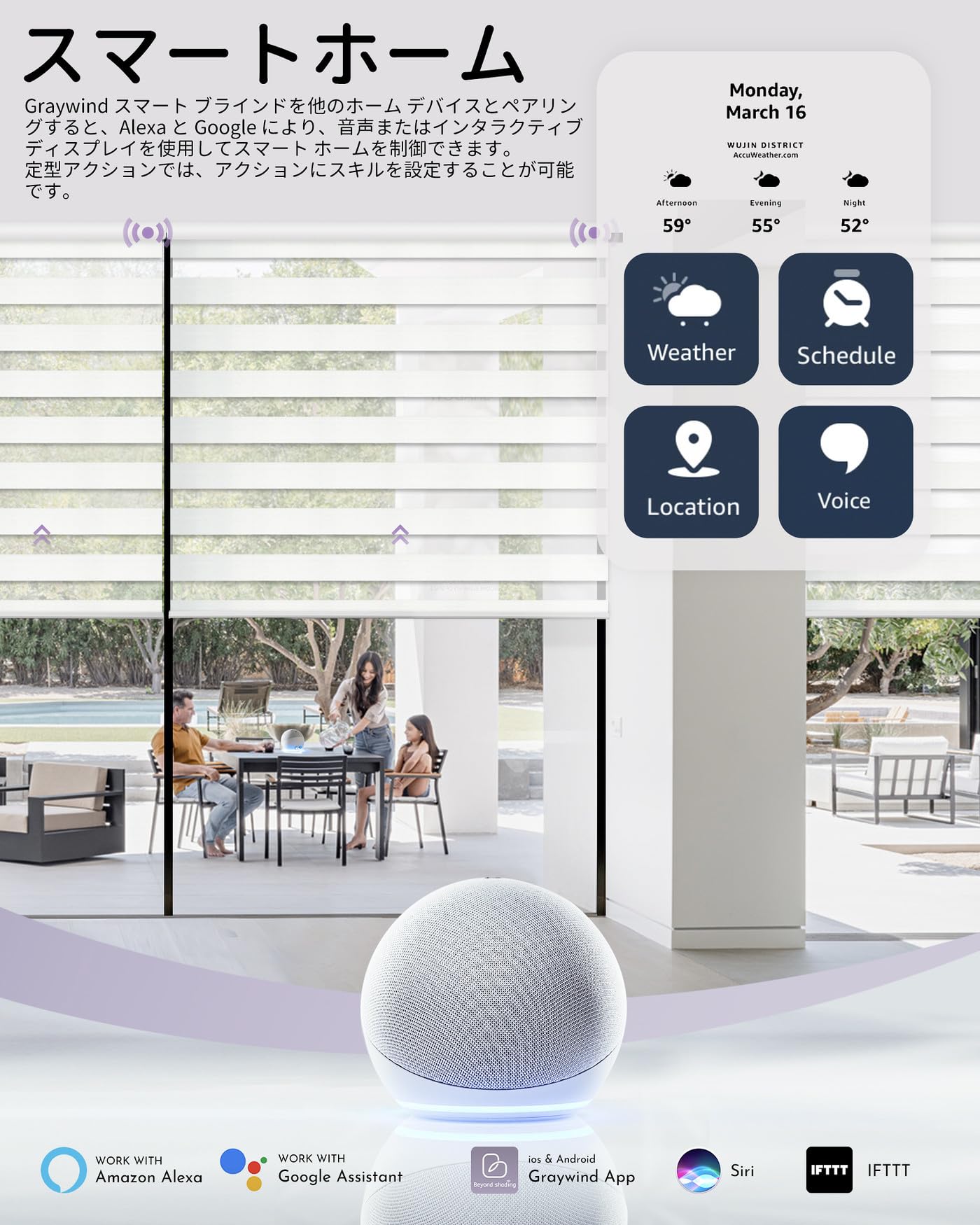 Amazon｜Graywind 電動 調光ロールスクリーン ゼブラ調 Alexa/Google