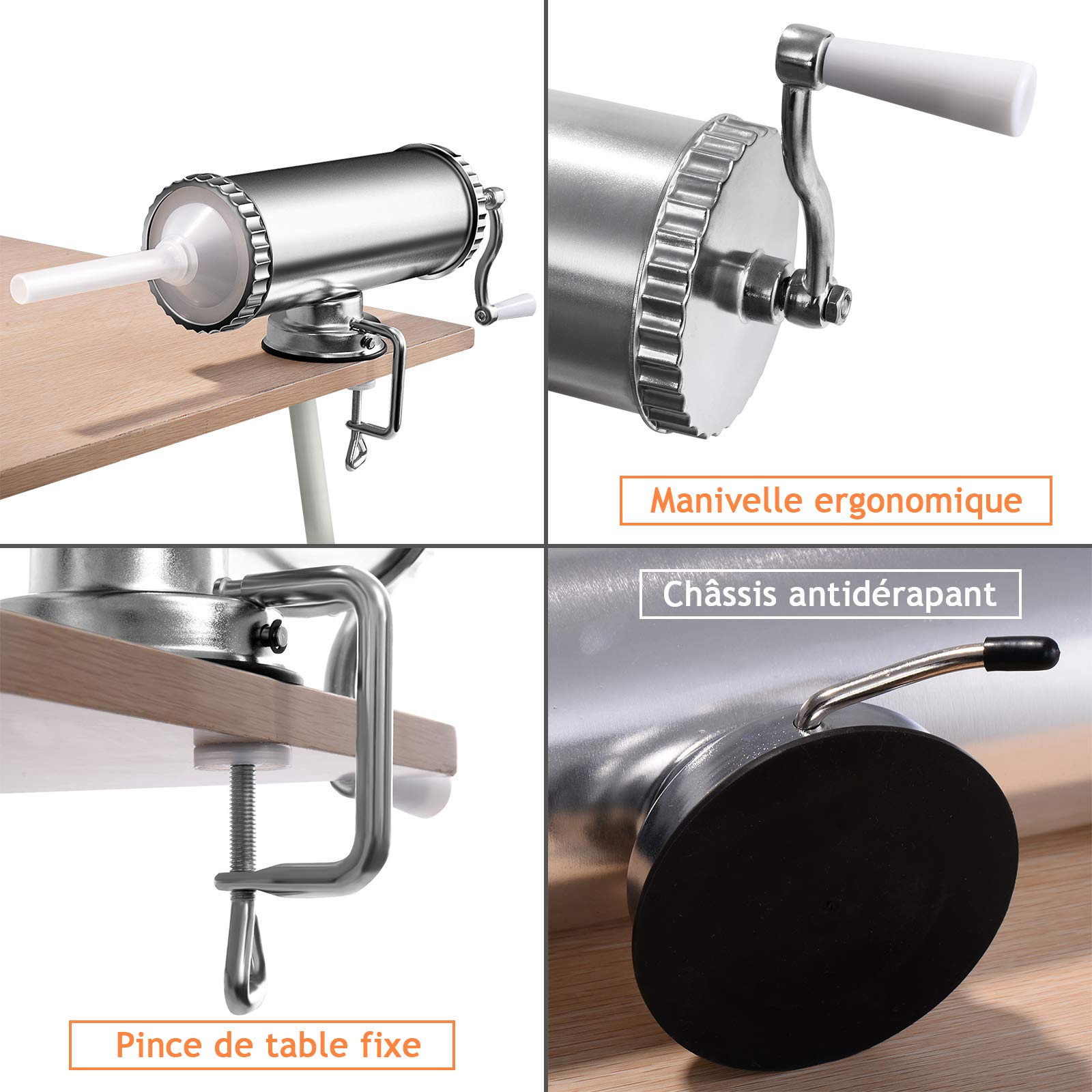 DREAMADE Poussoir à Viande Horizontal/Vertical, Machine à Saucisses Manuel avec 3 Tubes(15mm,19mm,22mm), pour Cuisine, Restaurant ou Cantine (Horizontal, 2,4 L)